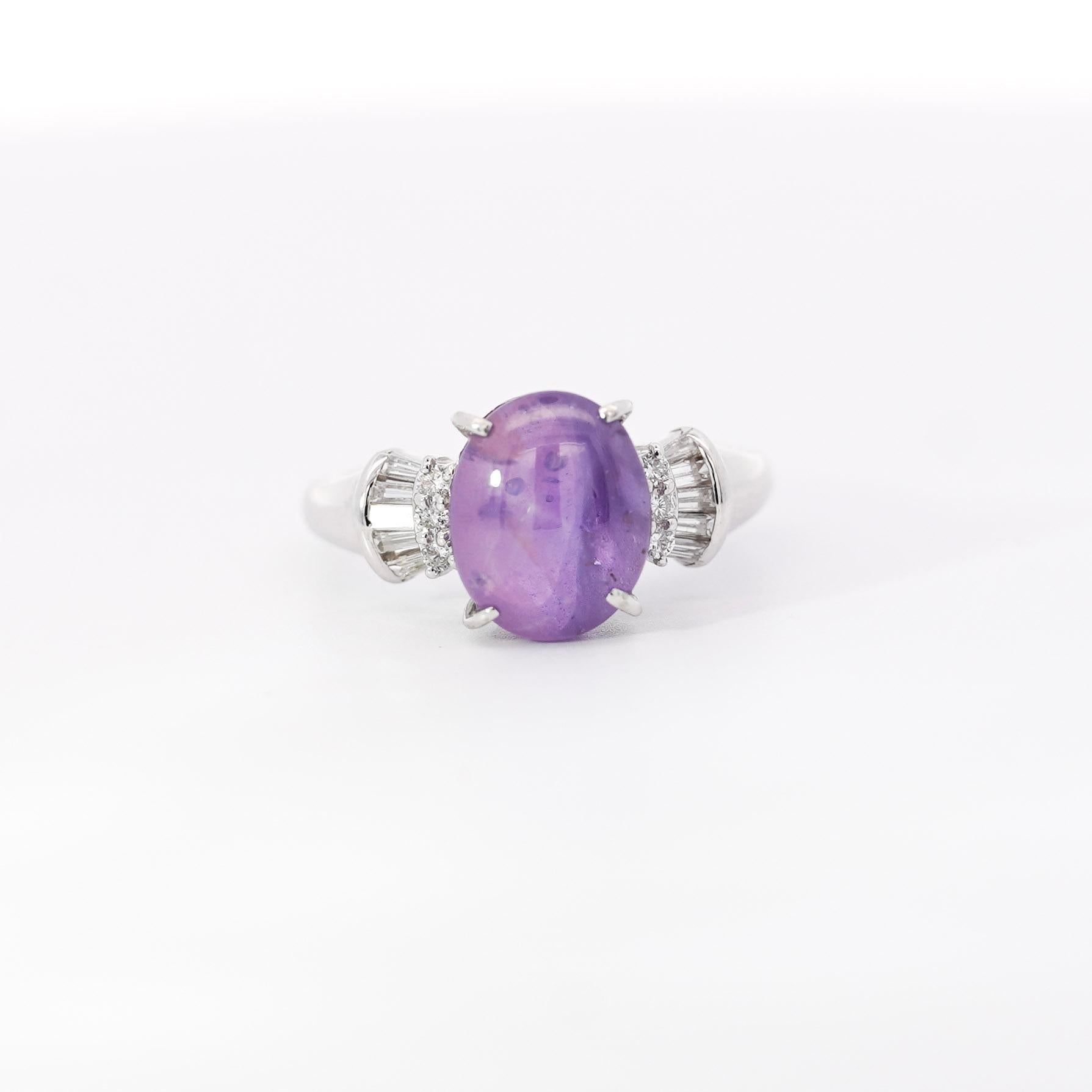 Bague en platine avec saphir étoilé violet de 5,32 carats certifié GIA Neuf - En vente à Miami, FL