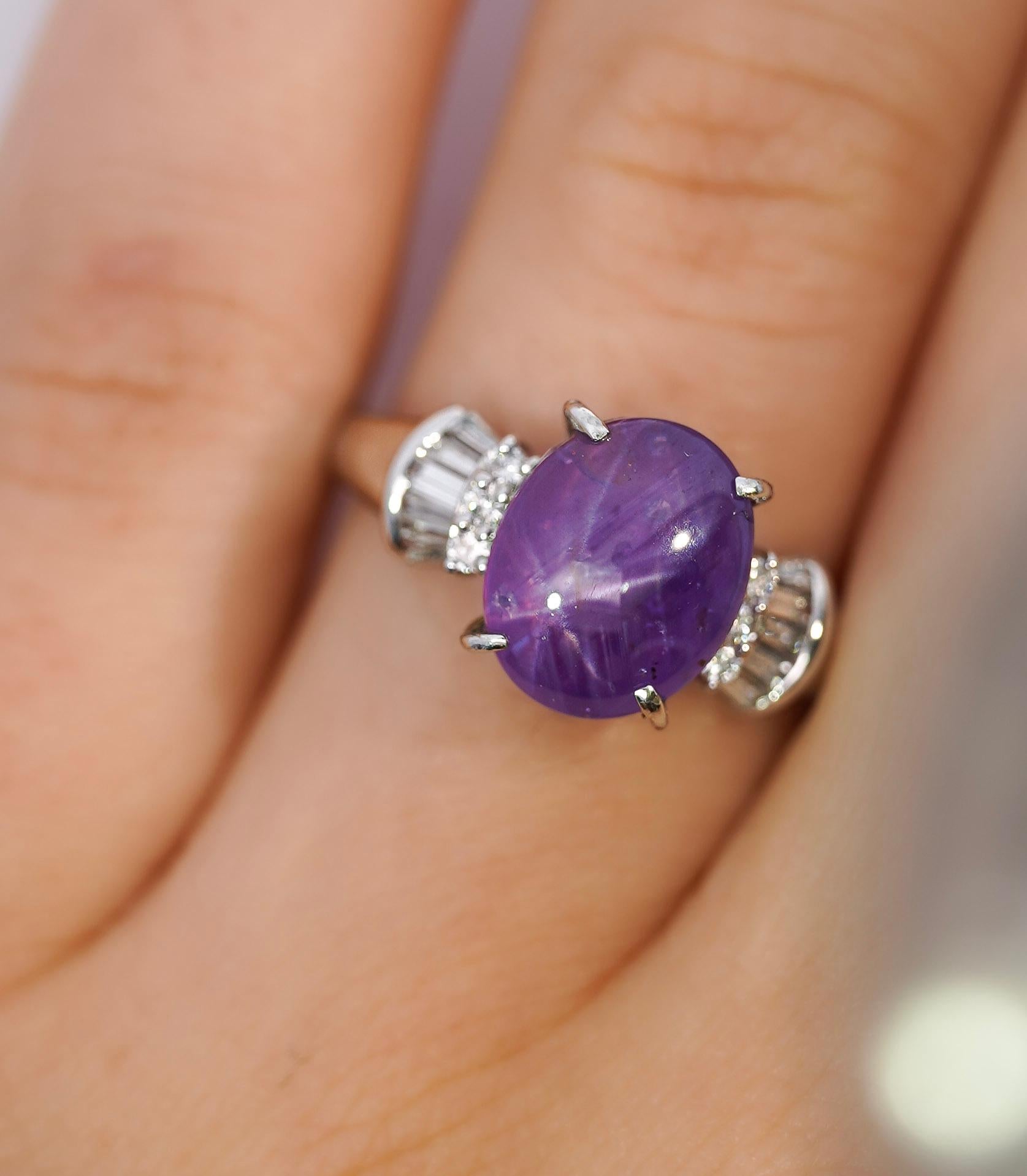 Bague en platine avec saphir étoilé violet de 5,32 carats certifié GIA en vente 2