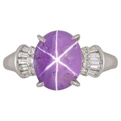 GIA Certified 5.32 Carat Purple Star Sapphire and Diamond Ring, Platinum
