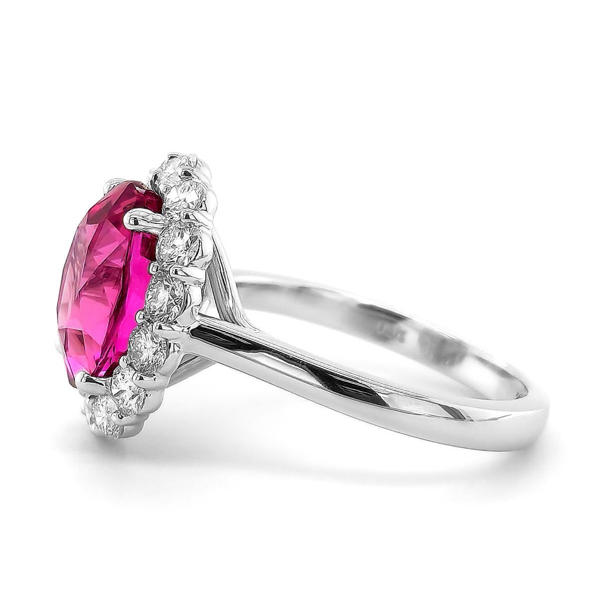 Brilliant Cut GIA Certified 5.34 Carat Madagascar Pink Sapphire Diamond 18k White Gold Ring For Sale