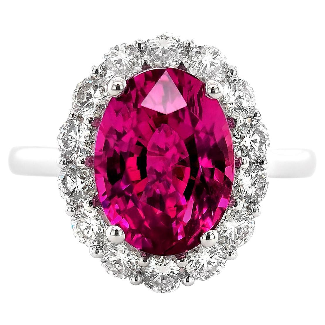 GIA Certified 5.34 Carat Madagascar Pink Sapphire Diamond 18k White Gold Ring For Sale