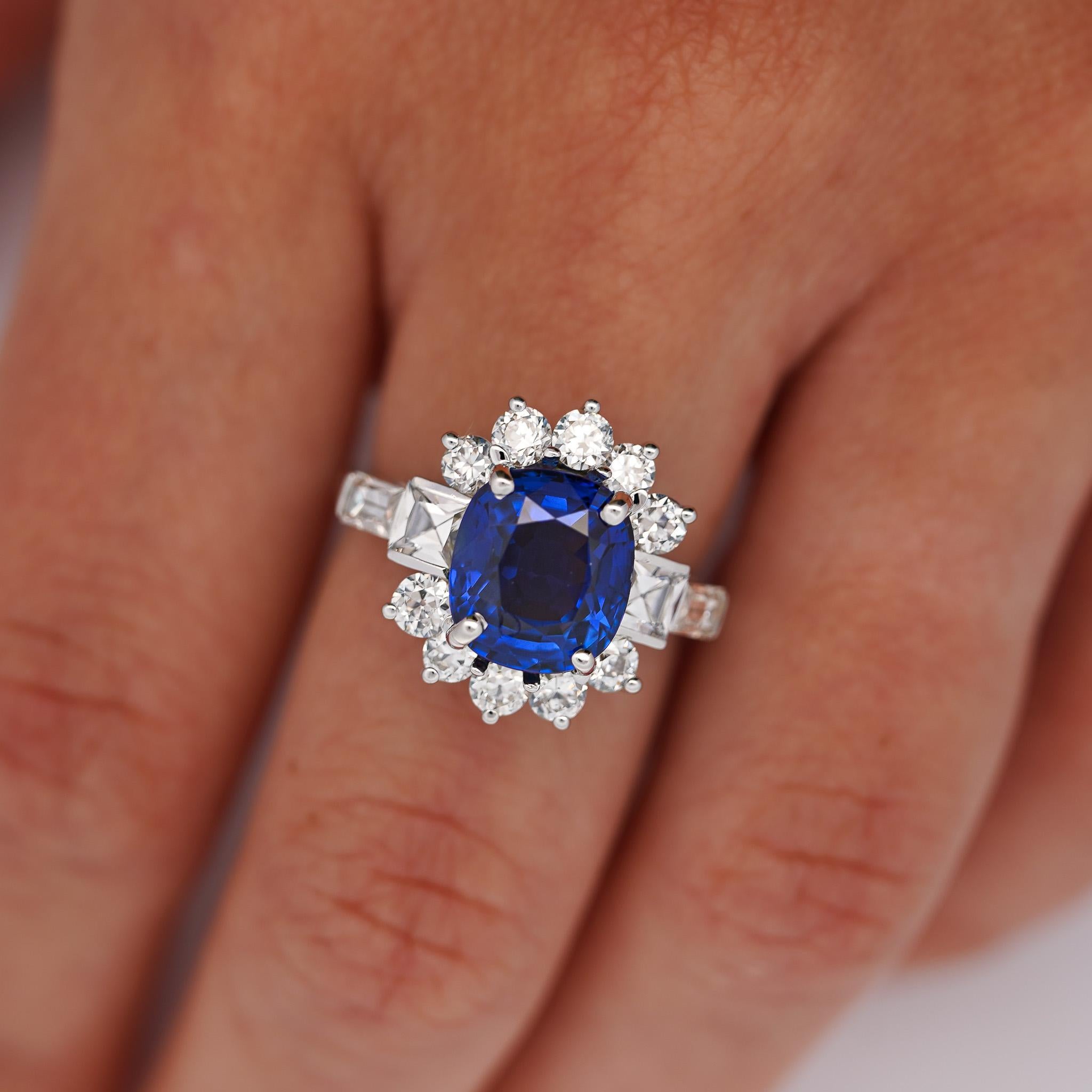 GIA Certified 5.35 Carat Cushion Cut Burma Sapphire Vintage Ring For Sale 5