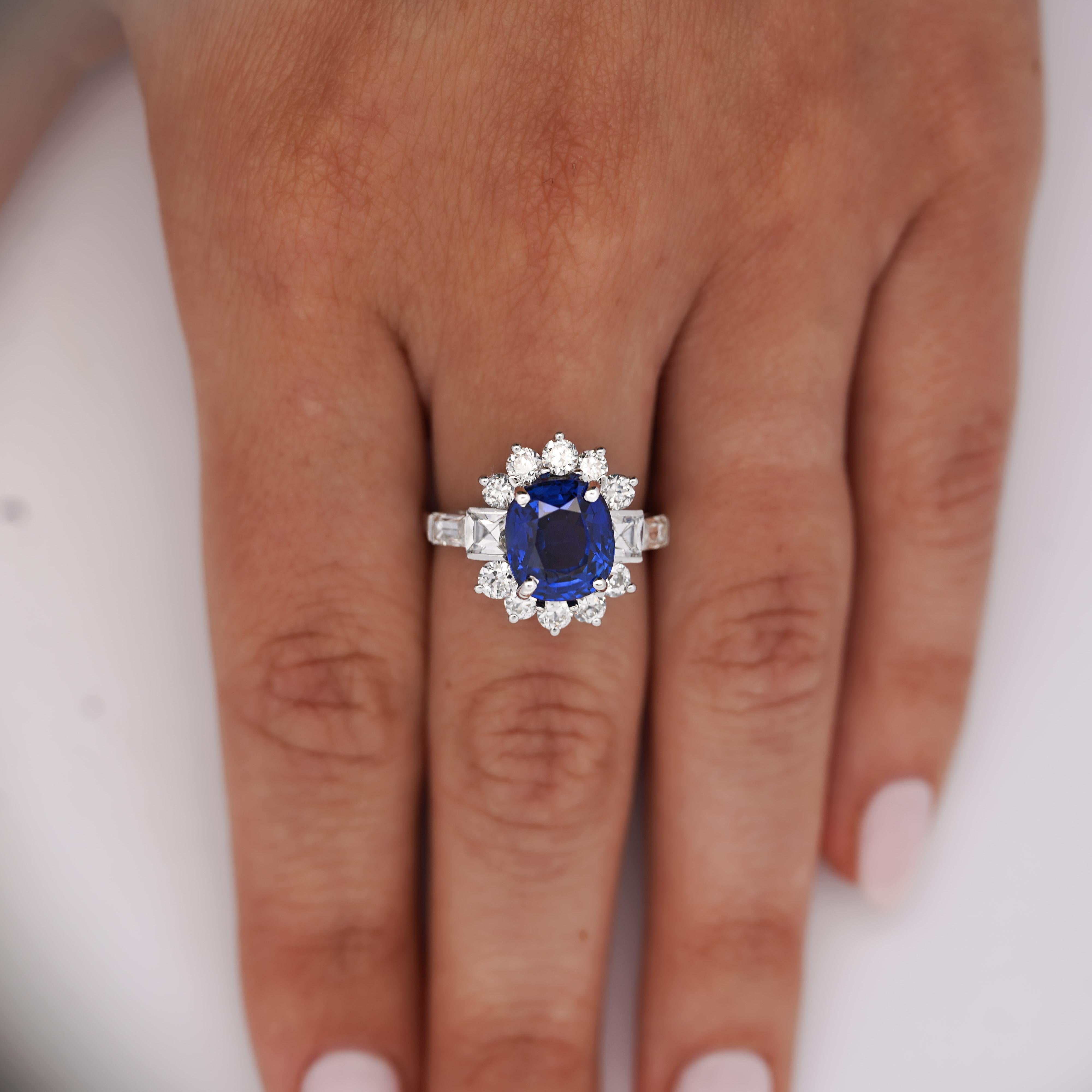 GIA Certified 5.35 Carat Cushion Cut Burma Sapphire Vintage Ring In Good Condition For Sale In Miami, FL
