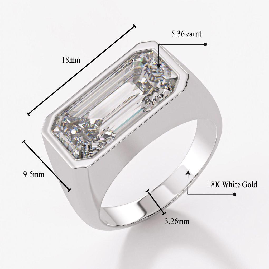 Anello unisex con castone East West con diamante taglio smeraldo certificato GIA da 5,36 carati in vendita 3