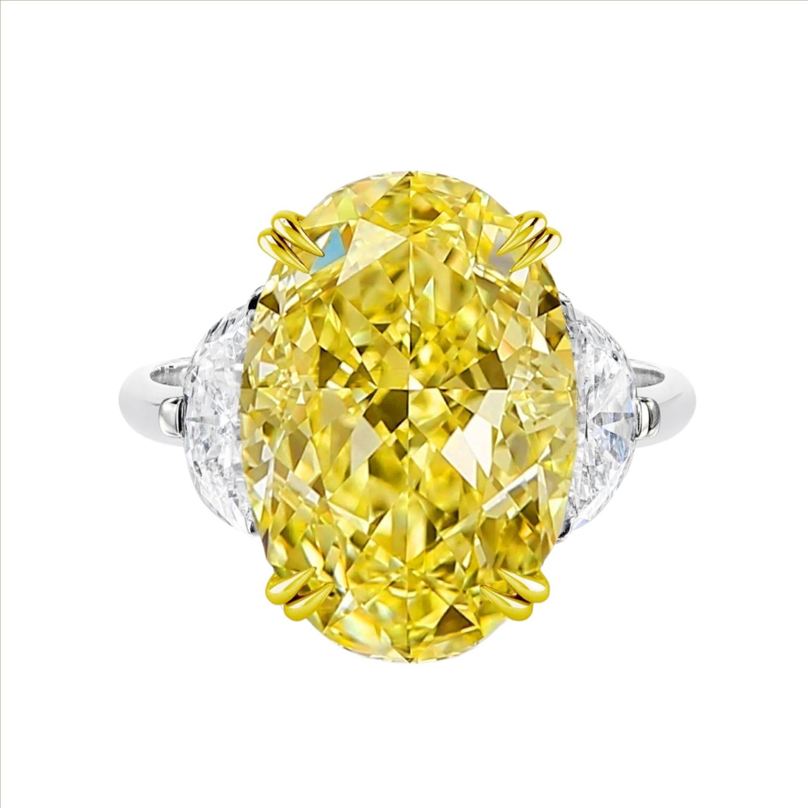 Oval Cut GIA Certified 5.36 Carat Fancy Intense Yellow Internally Flawless Diamond Ring For Sale