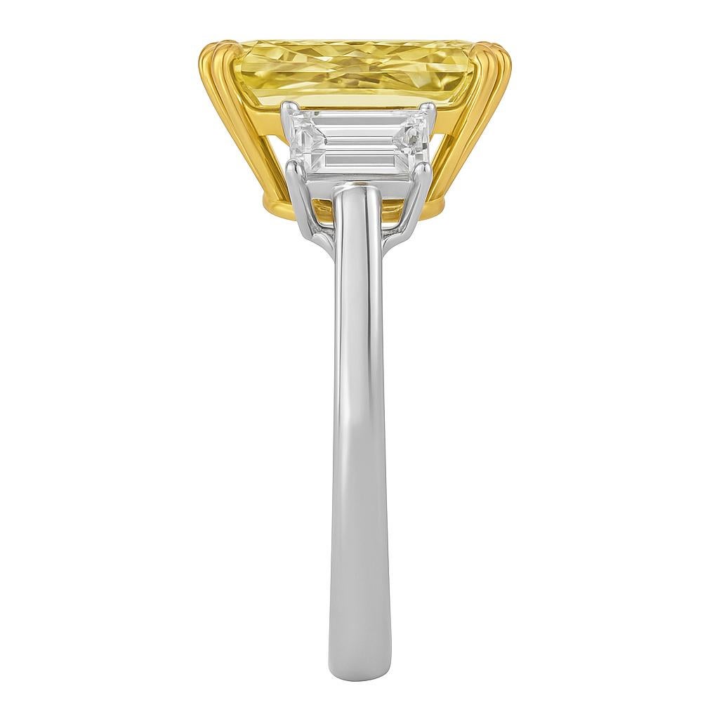 Radiant Cut GIA Certified 5 Carat Fancy Intense Yellow Diamond Ring For Sale