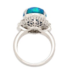 GIA Certified 5.38 Carat Black Opal and Diamond Ballerina Vintage Platinum Ring