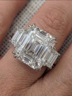 GIA Certified 5.38 Carat Emerald Cut Diamond Three-Stone Ring