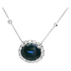 GIA Certified 5.38 Carat Oval Princess Diana Sapphire Diamond Pendant Necklace