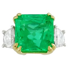 GIA Certified 5.38 Minor Oil Colombian Emerald Diamond Ring