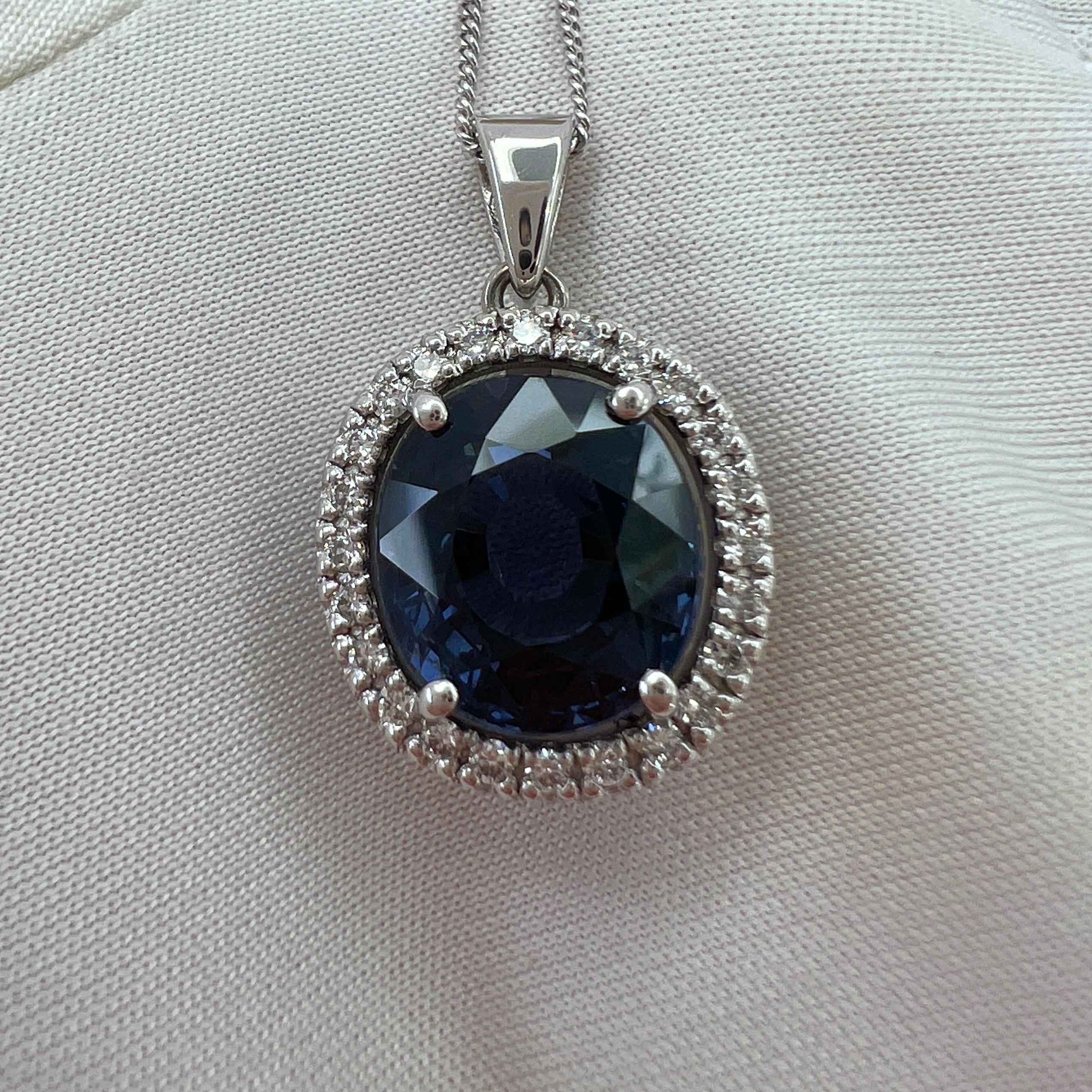 Oval Cut GIA Certified 5.39ct Colour Change Spinel & Diamond 18k White Gold Halo Pendant