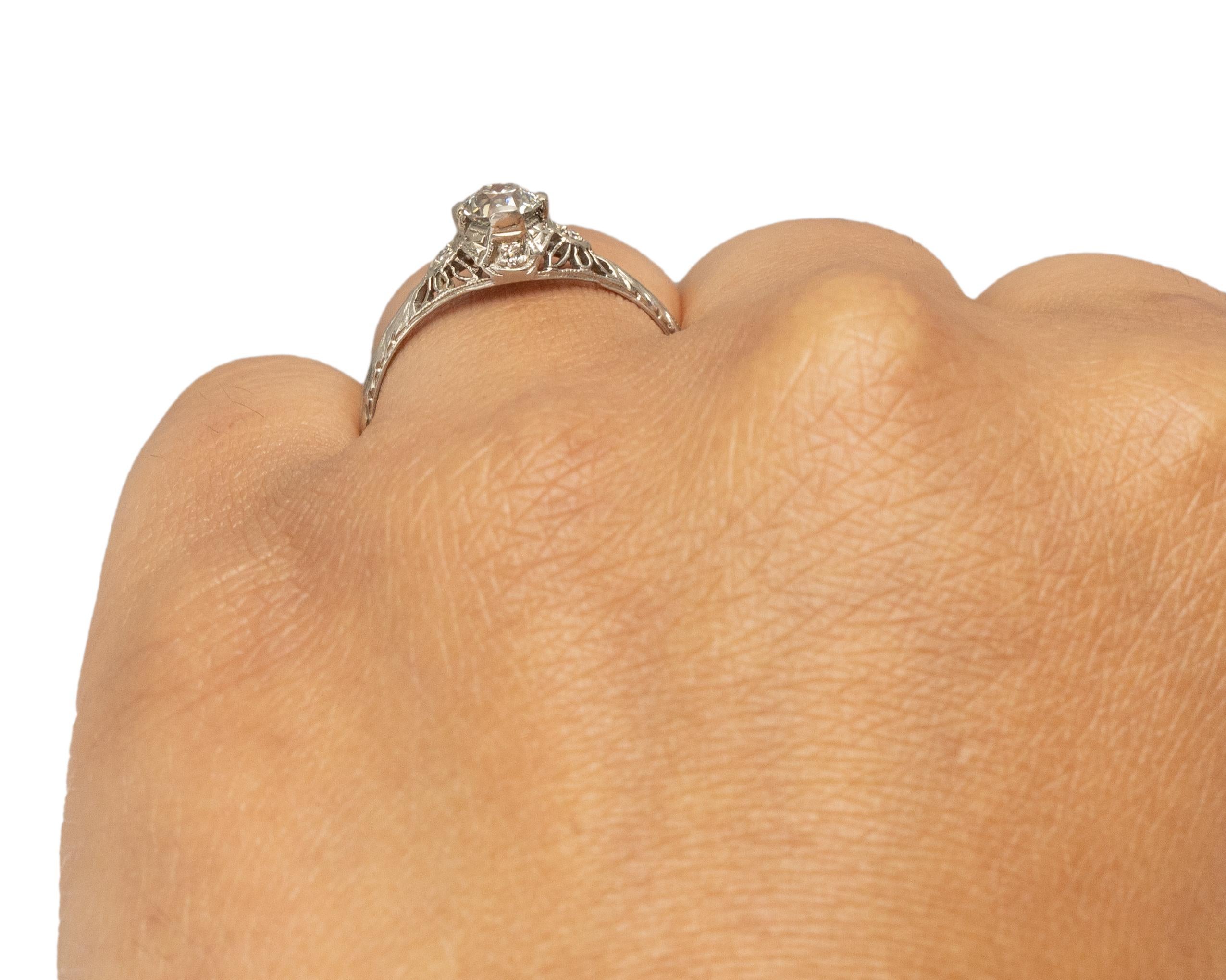 GIA Certified .54 Carat Art Deco Diamond Platinum Engagement Ring For Sale 1