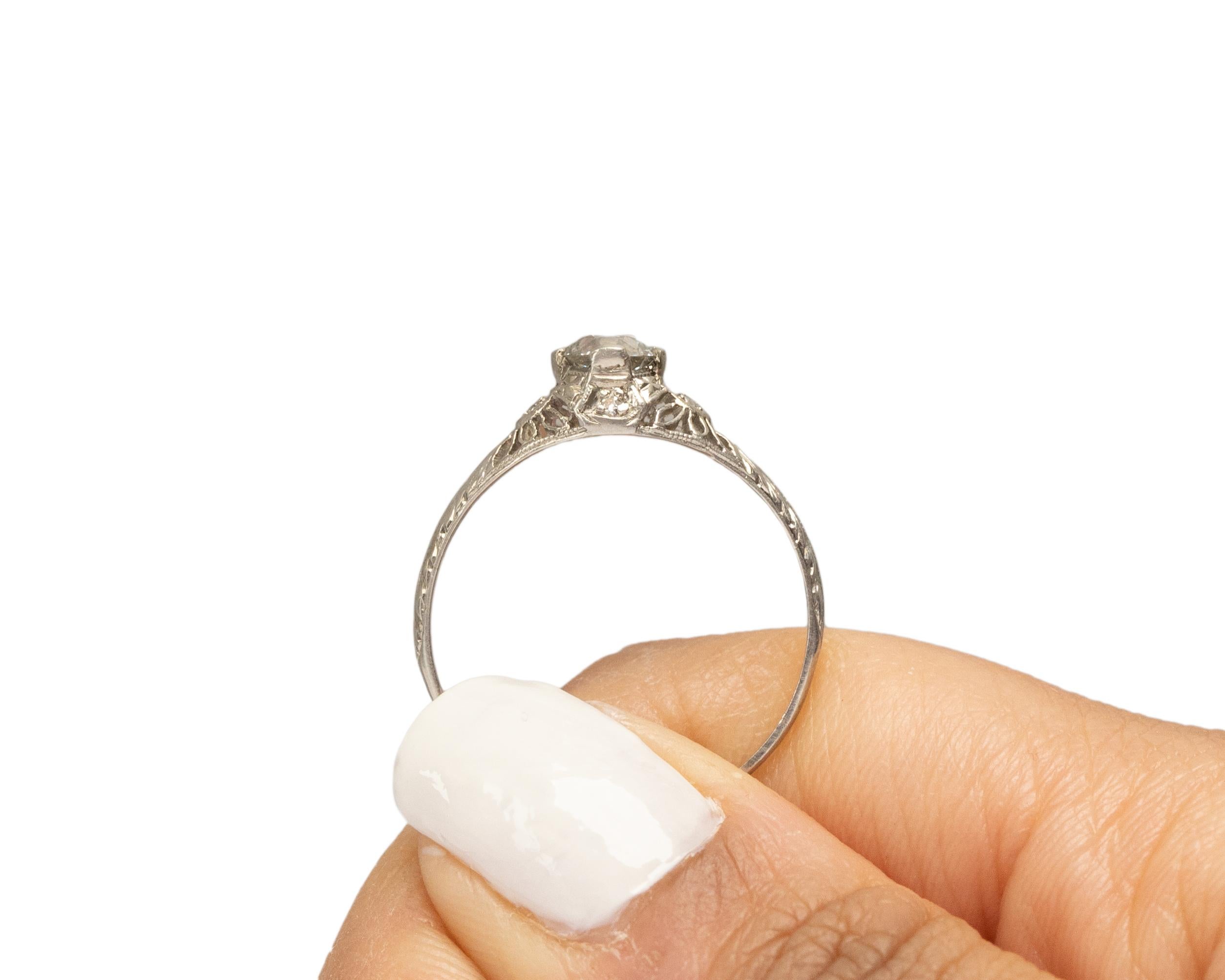 GIA Certified .54 Carat Art Deco Diamond Platinum Engagement Ring For Sale 3