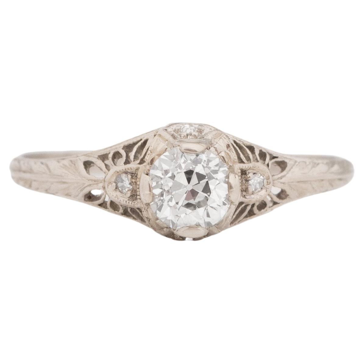 GIA Certified .54 Carat Art Deco Diamond Platinum Engagement Ring For Sale