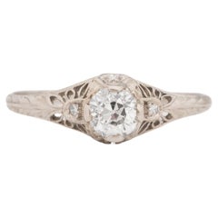 GIA Certified .54 Carat Art Deco Diamond Platinum Engagement Ring
