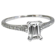 GIA Certified .54 Carat Emerald Cut Diamond Ring 18 Karat*