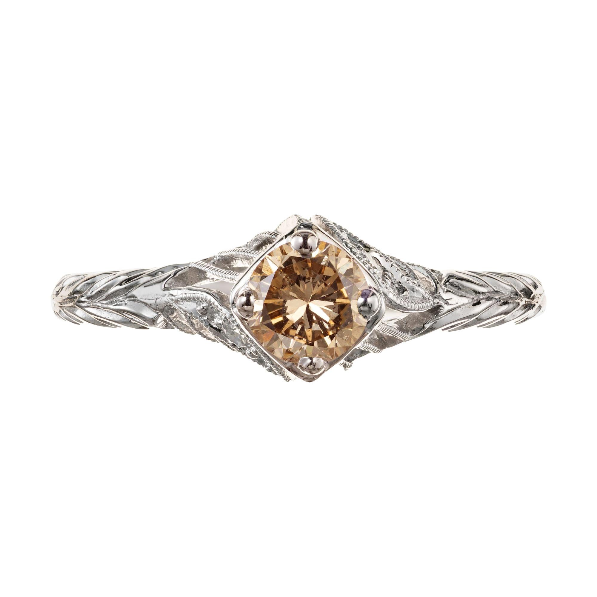 GIA Certified .54 Carat Light Brown Diamond Platinum Ring For Sale