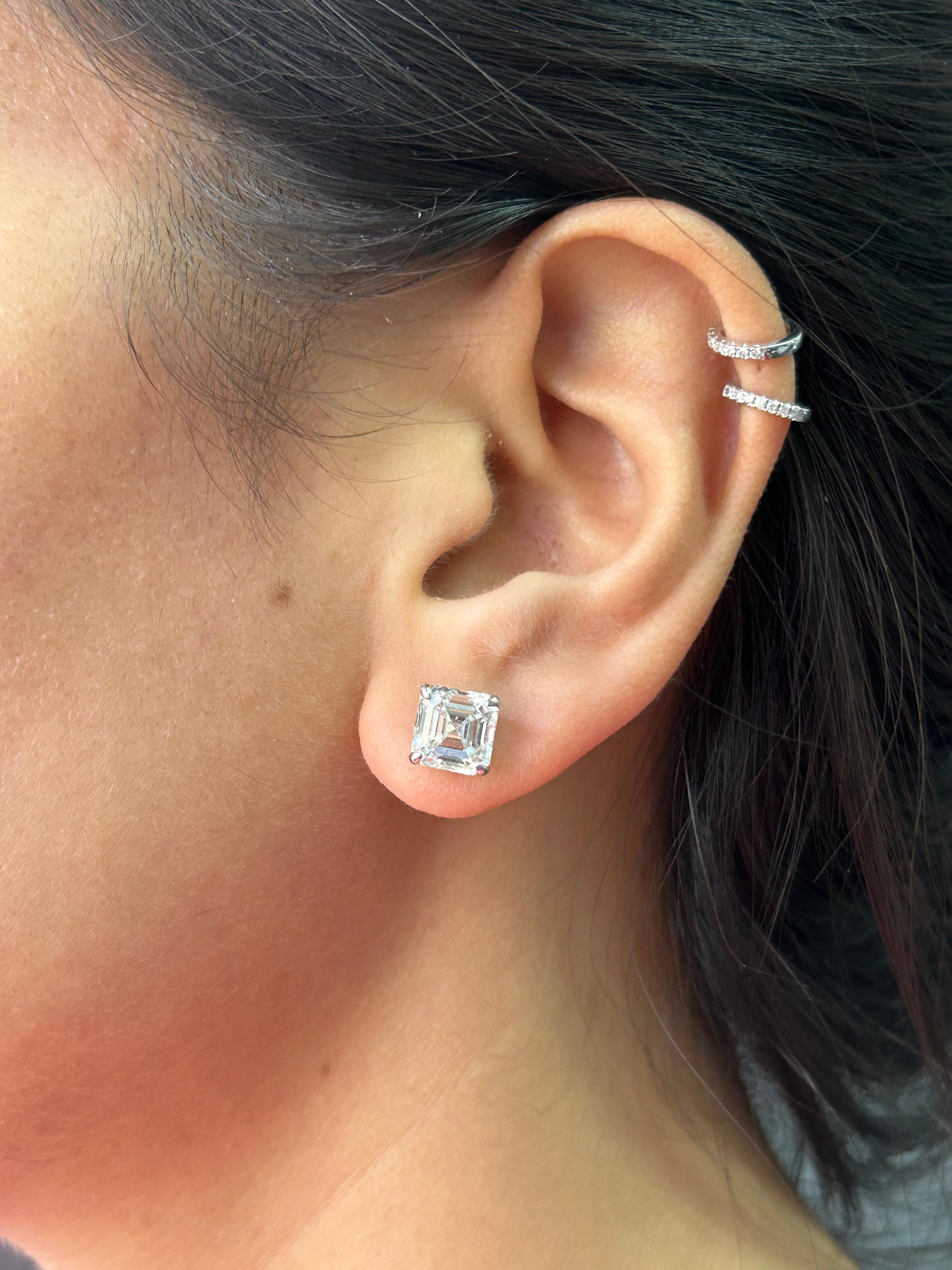 Women's or Men's GIA Certified 5.40 Carat Asscher Cut Diamond Studs For Sale