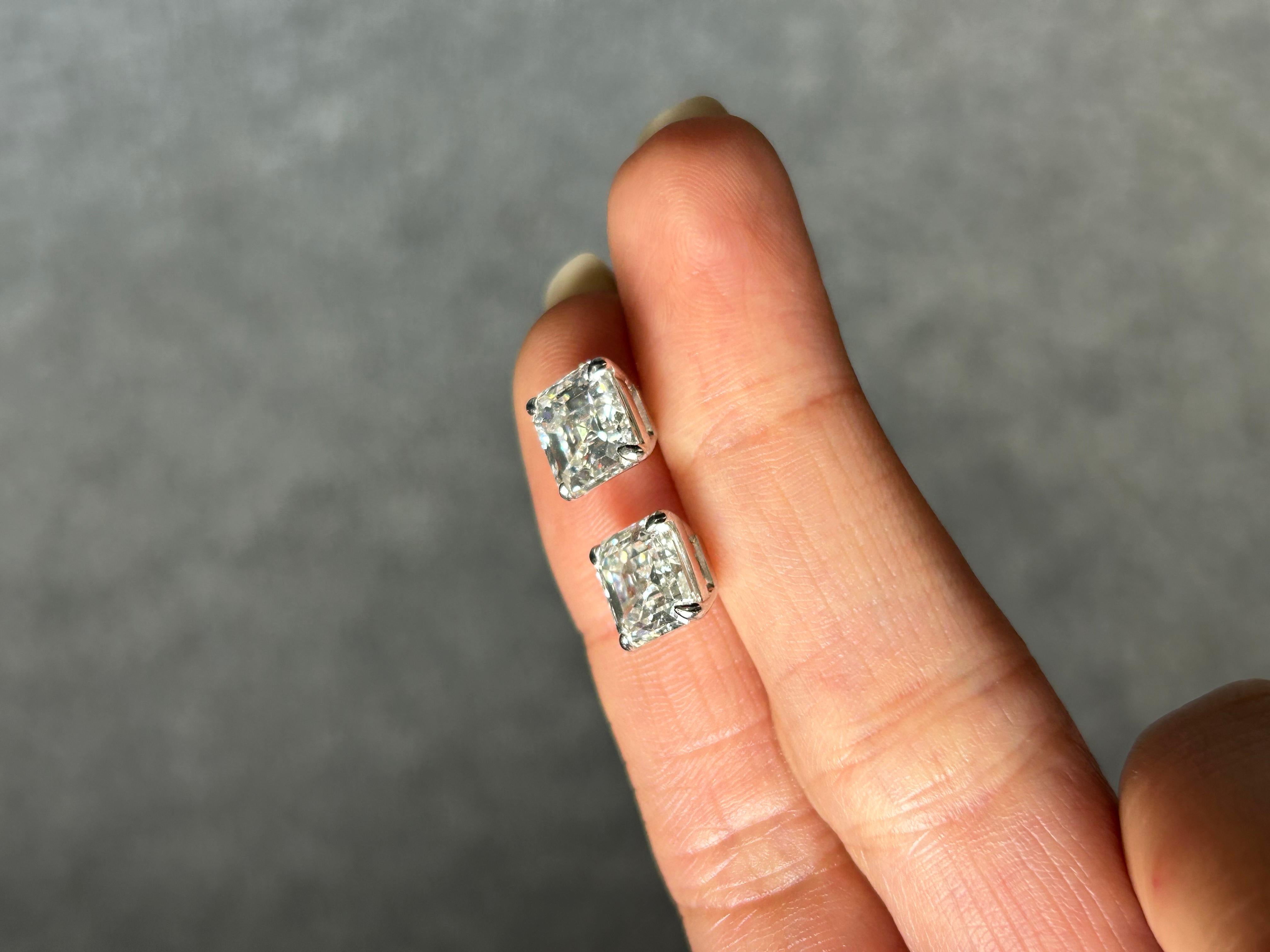 GIA Certified 5.40 Carat Asscher Cut Diamond Studs For Sale 2