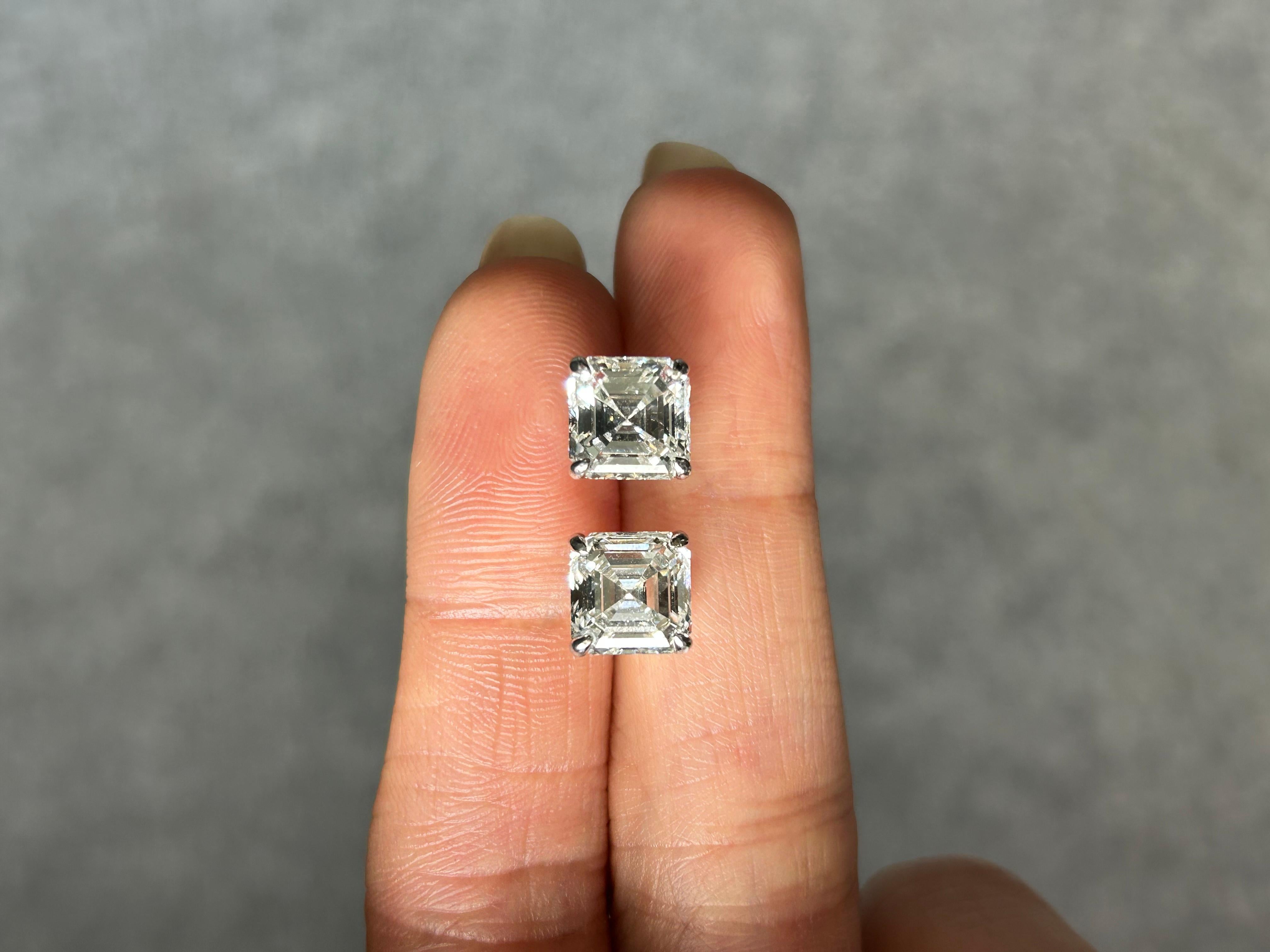 GIA Certified 5.40 Carat Asscher Cut Diamond Studs For Sale 3