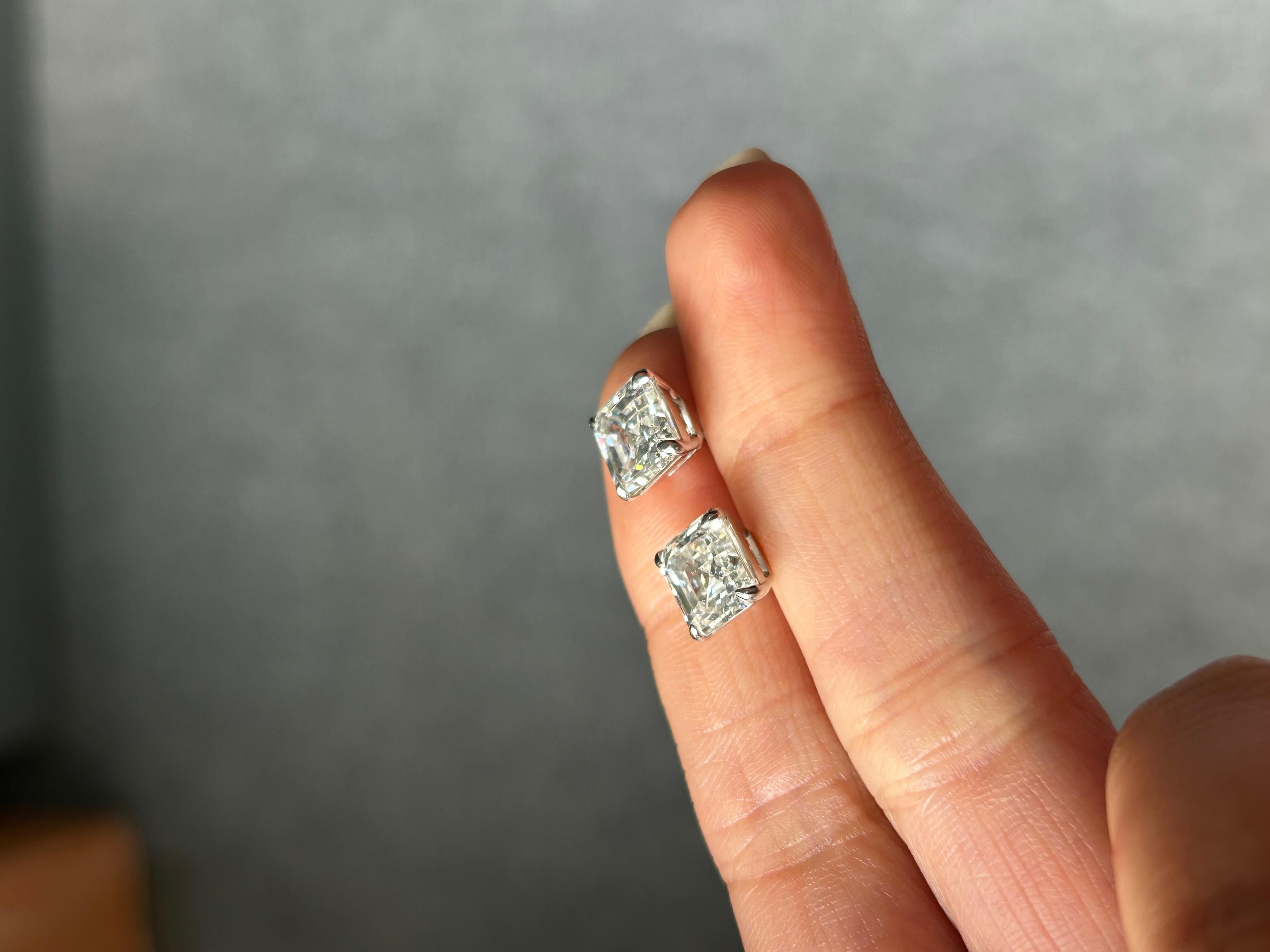 GIA Certified 5.40 Carat Asscher Cut Diamond Studs For Sale 4