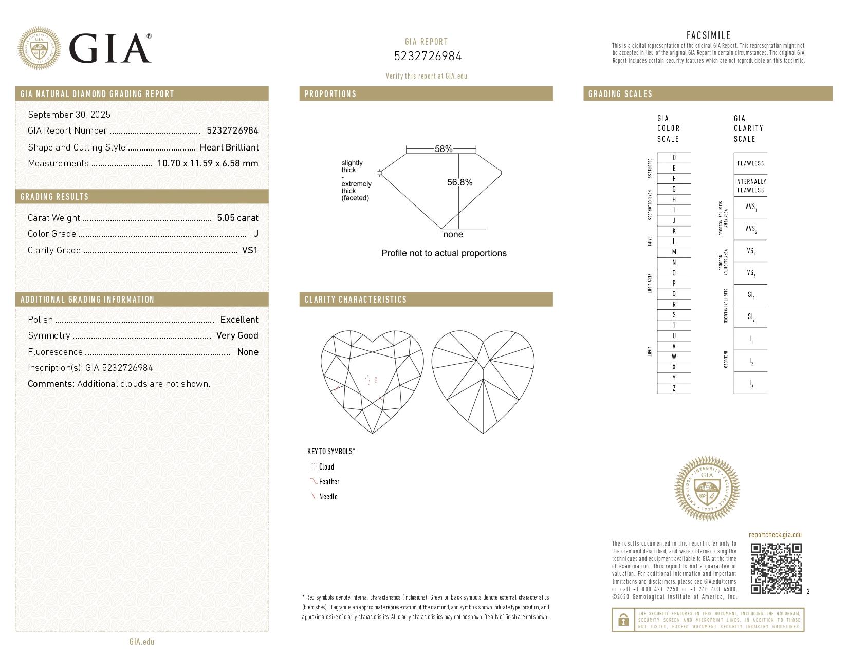 Taille cœur Collier pendentif en or blanc 18 carats avec diamants en forme de cœur de 5,40 carats certifiés GIA en vente