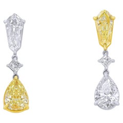 GIA Certified 5.40 Carat T.W. Yellow and White Kite and Pear Earrings ref107