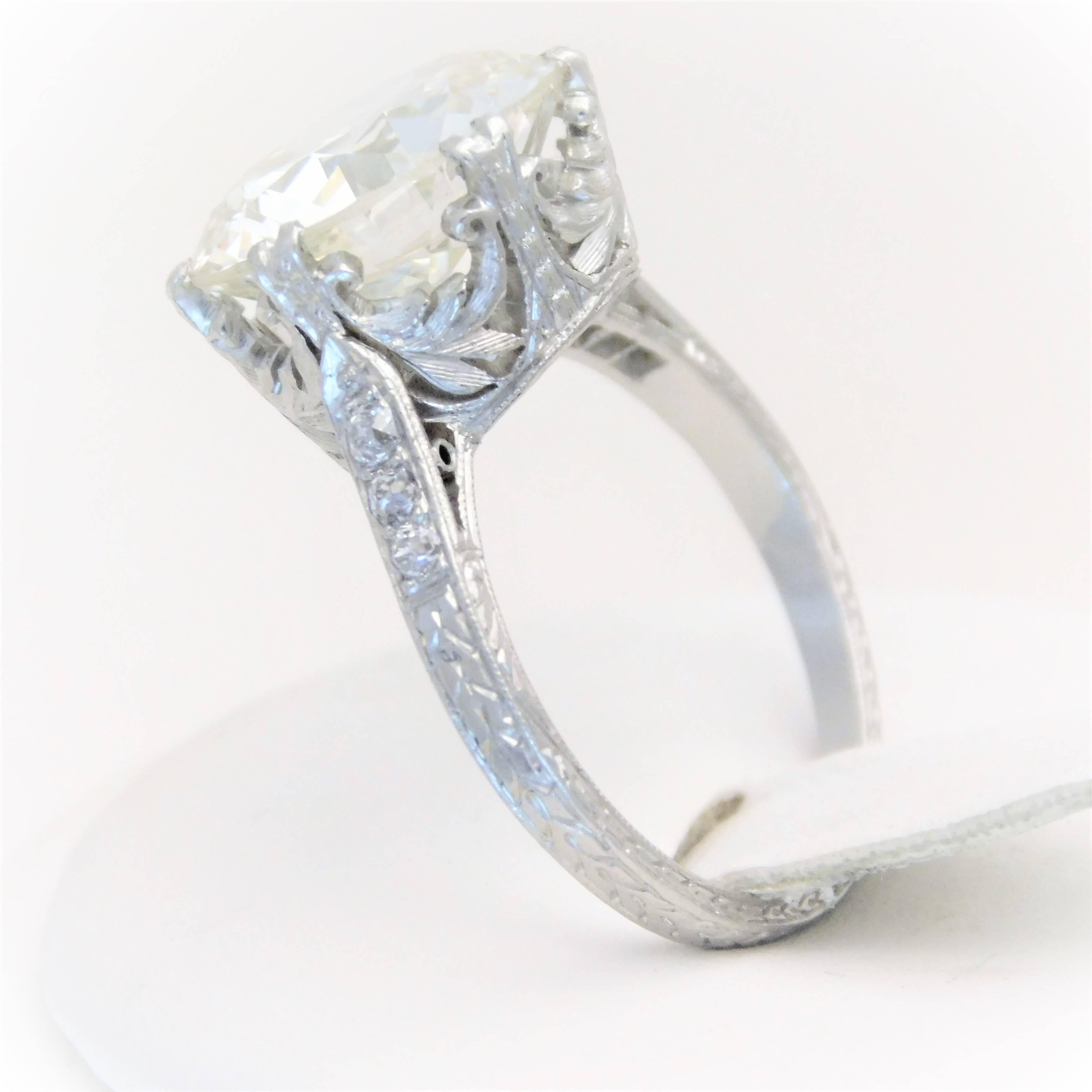 GIA Certified 5.41 Carat Art Deco Platinum Engagement Ring, circa 1930 5