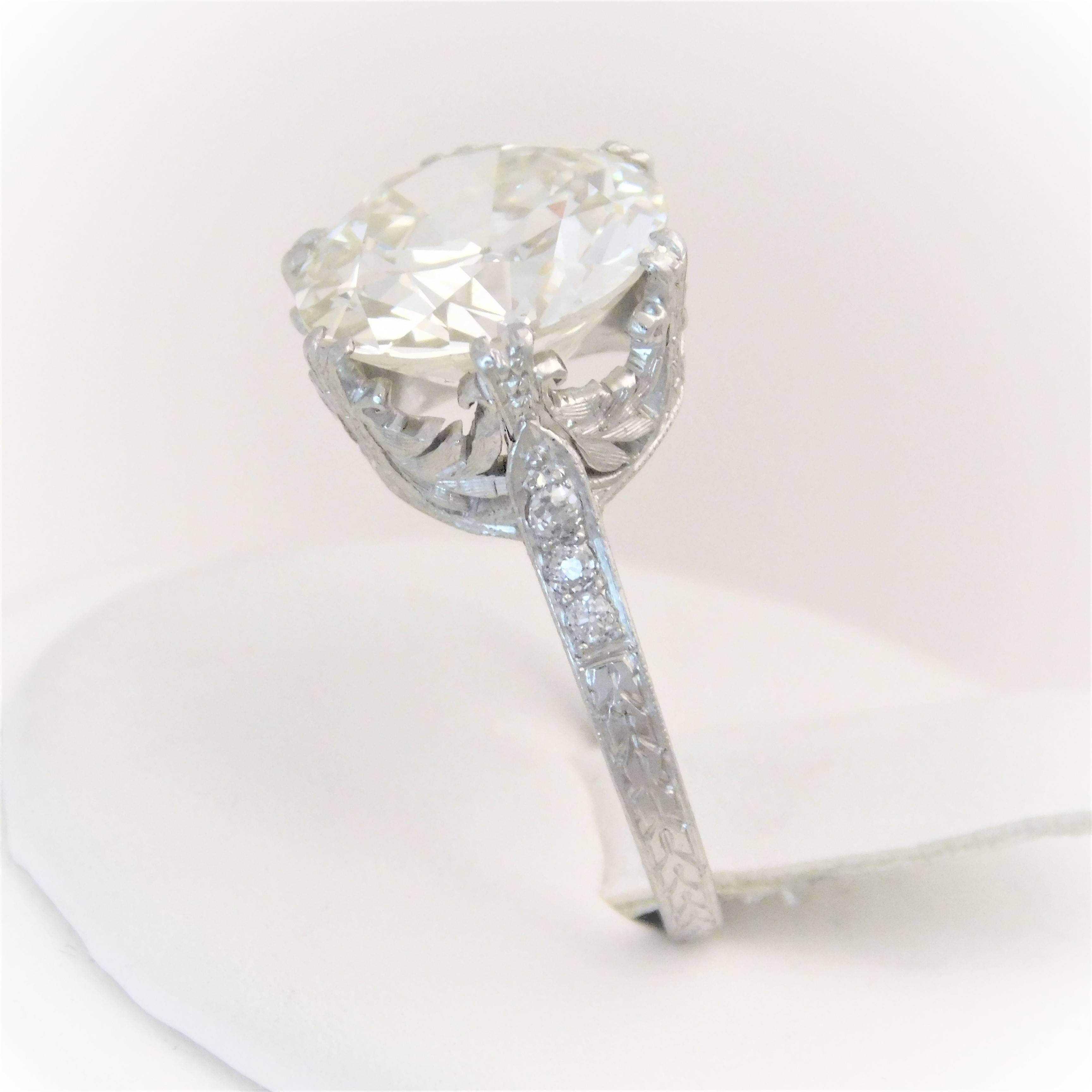 GIA Certified 5.41 Carat Art Deco Platinum Engagement Ring, circa 1930 6