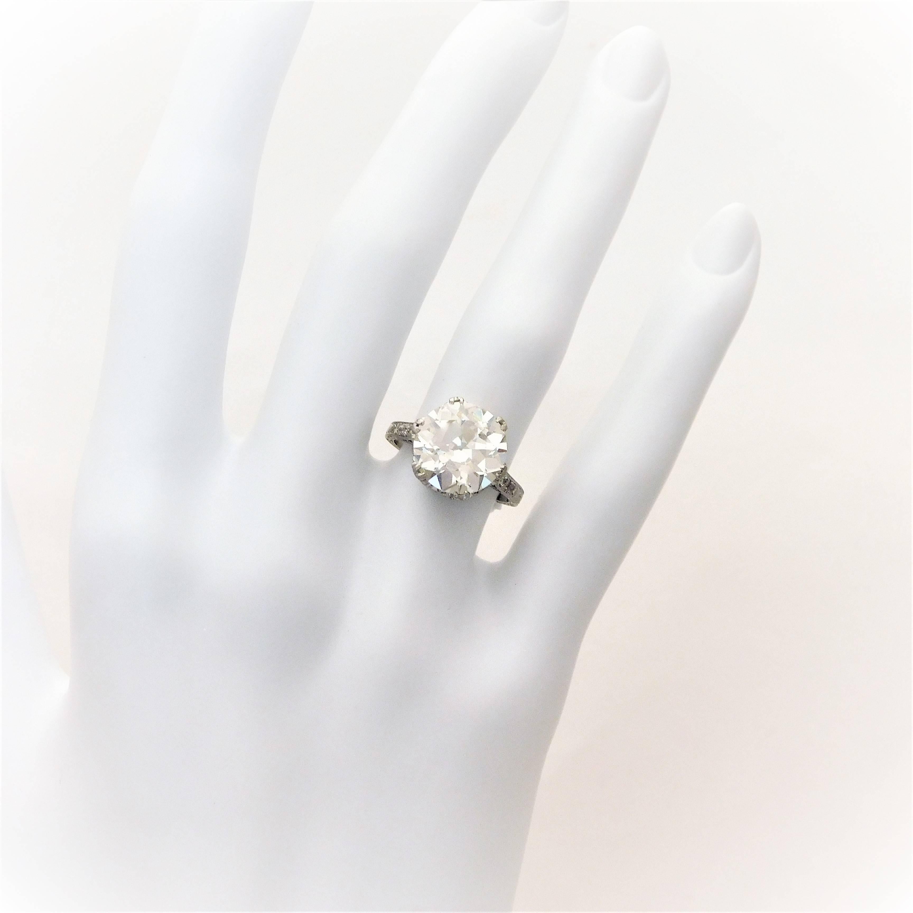 GIA Certified 5.41 Carat Art Deco Platinum Engagement Ring, circa 1930 9