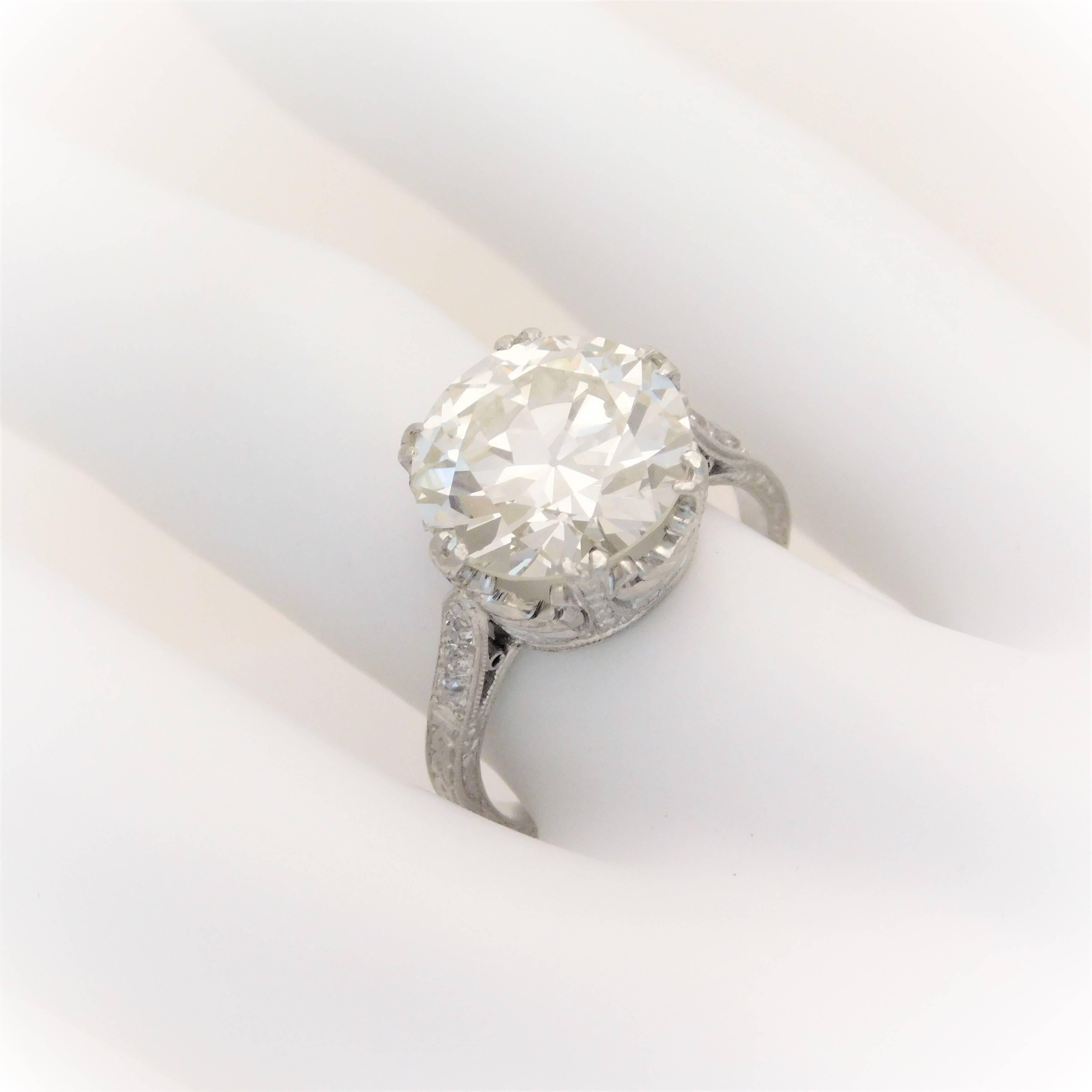 GIA Certified 5.41 Carat Art Deco Platinum Engagement Ring, circa 1930 10