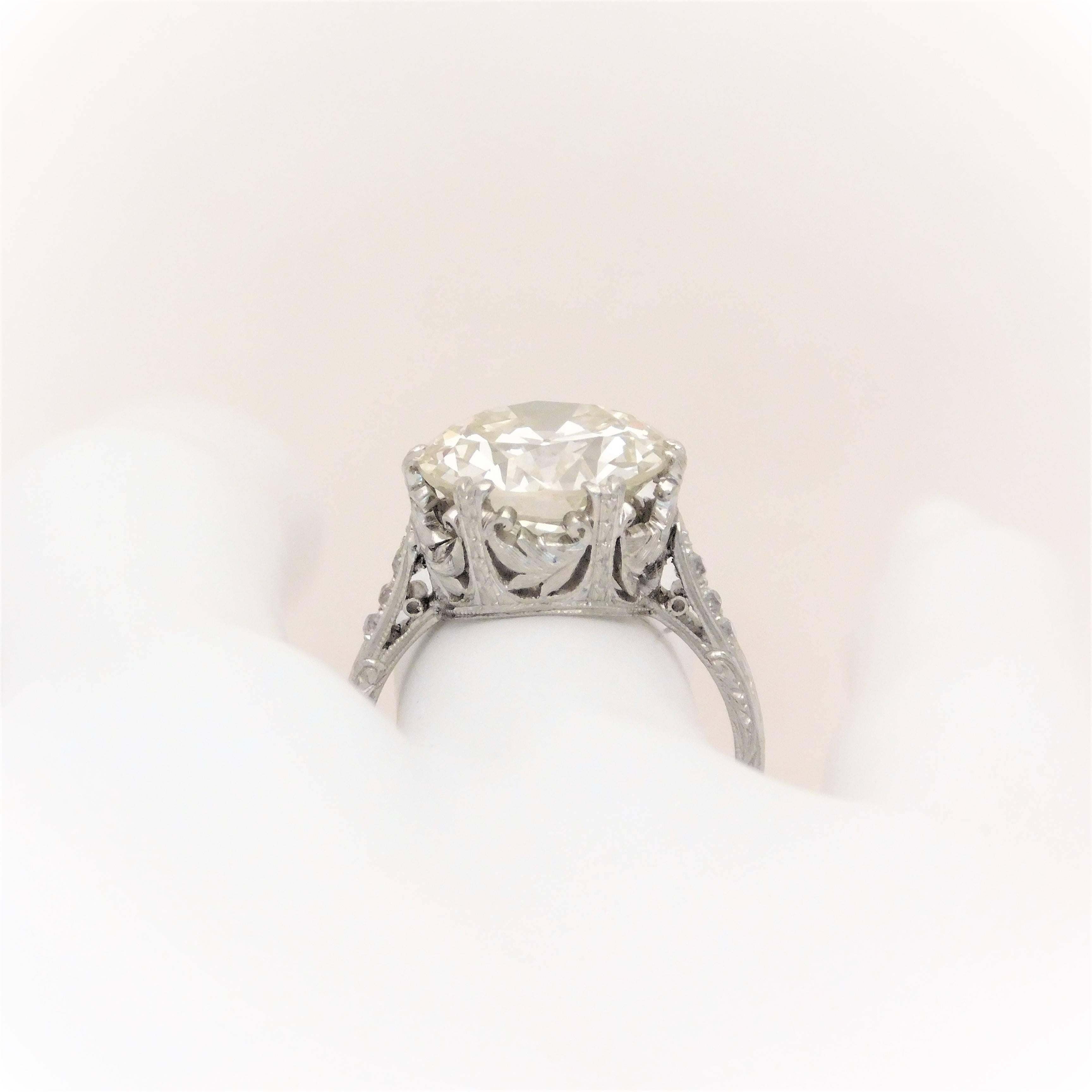 GIA Certified 5.41 Carat Art Deco Platinum Engagement Ring, circa 1930 11
