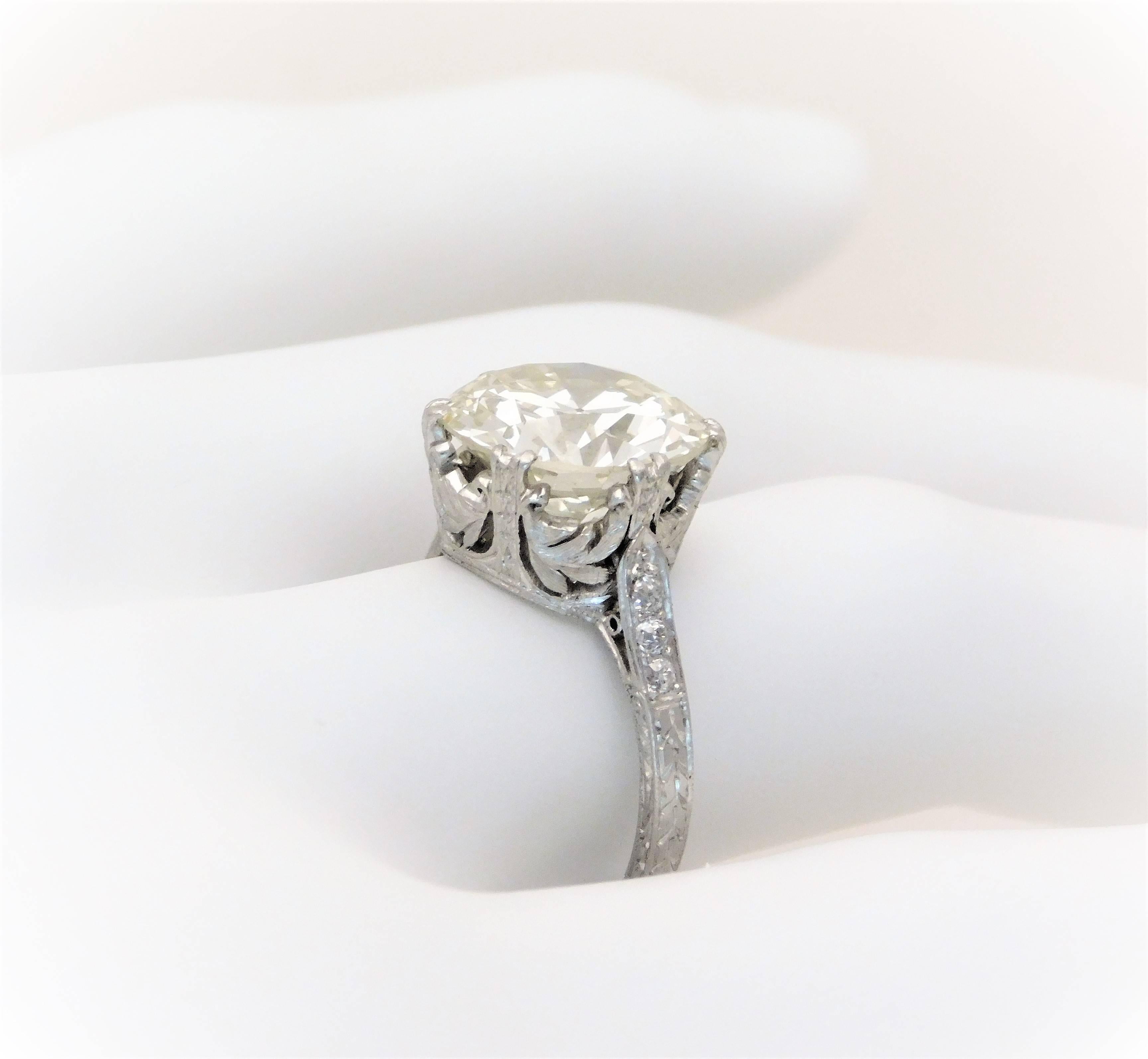 GIA Certified 5.41 Carat Art Deco Platinum Engagement Ring, circa 1930 12