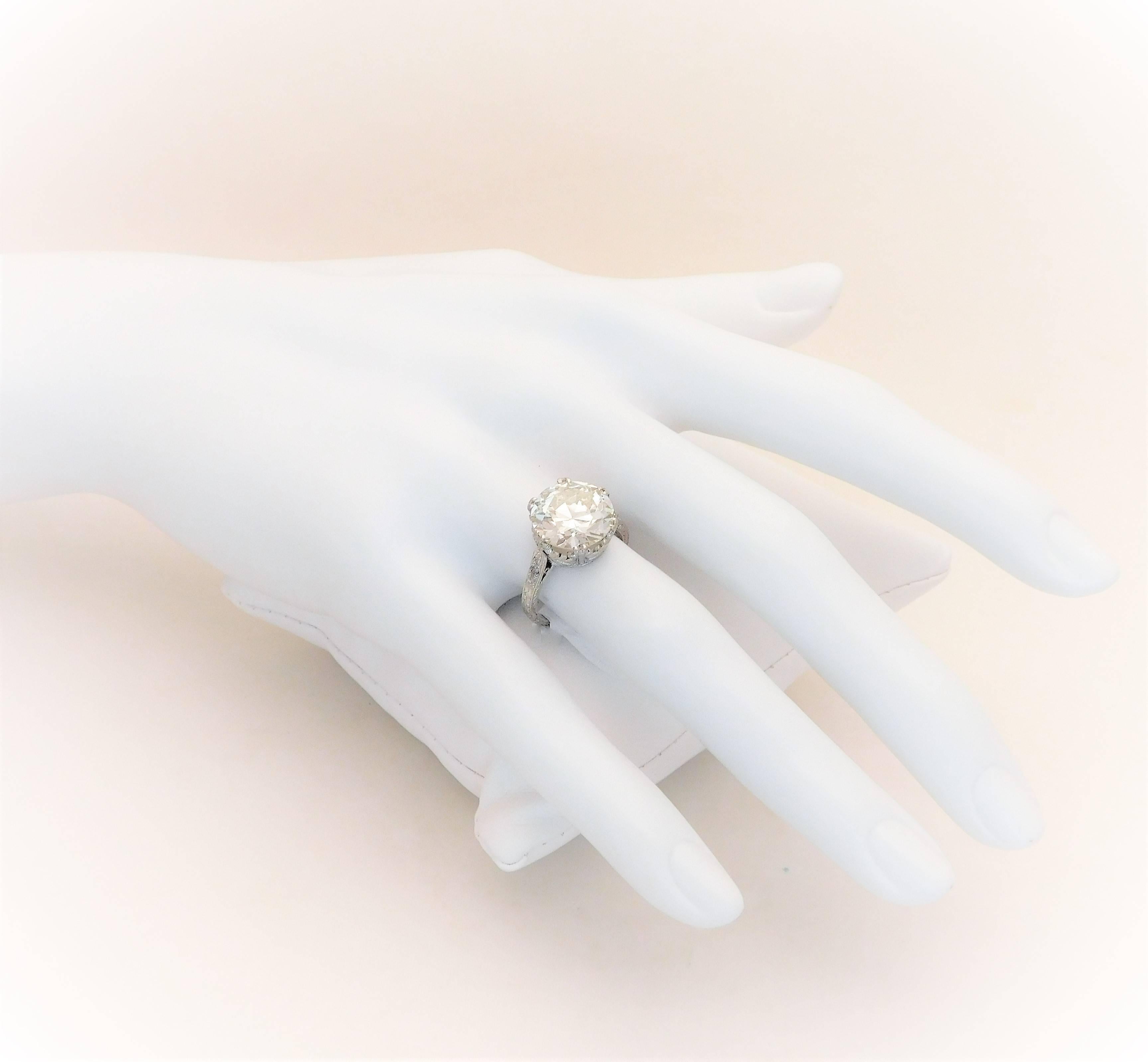 GIA Certified 5.41 Carat Art Deco Platinum Engagement Ring, circa 1930 13