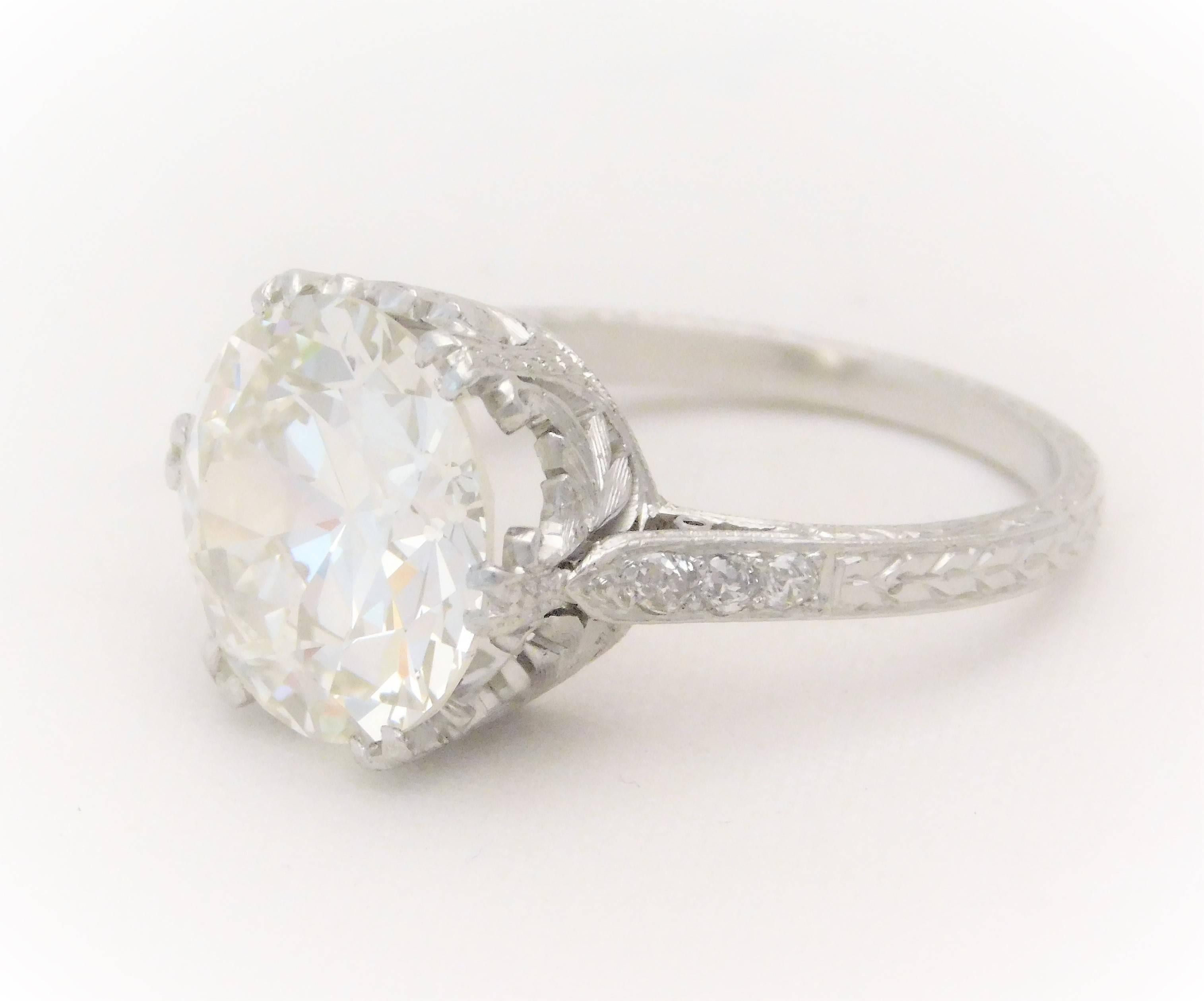 GIA Certified 5.41 Carat Art Deco Platinum Engagement Ring, circa 1930 In New Condition In Metairie, LA