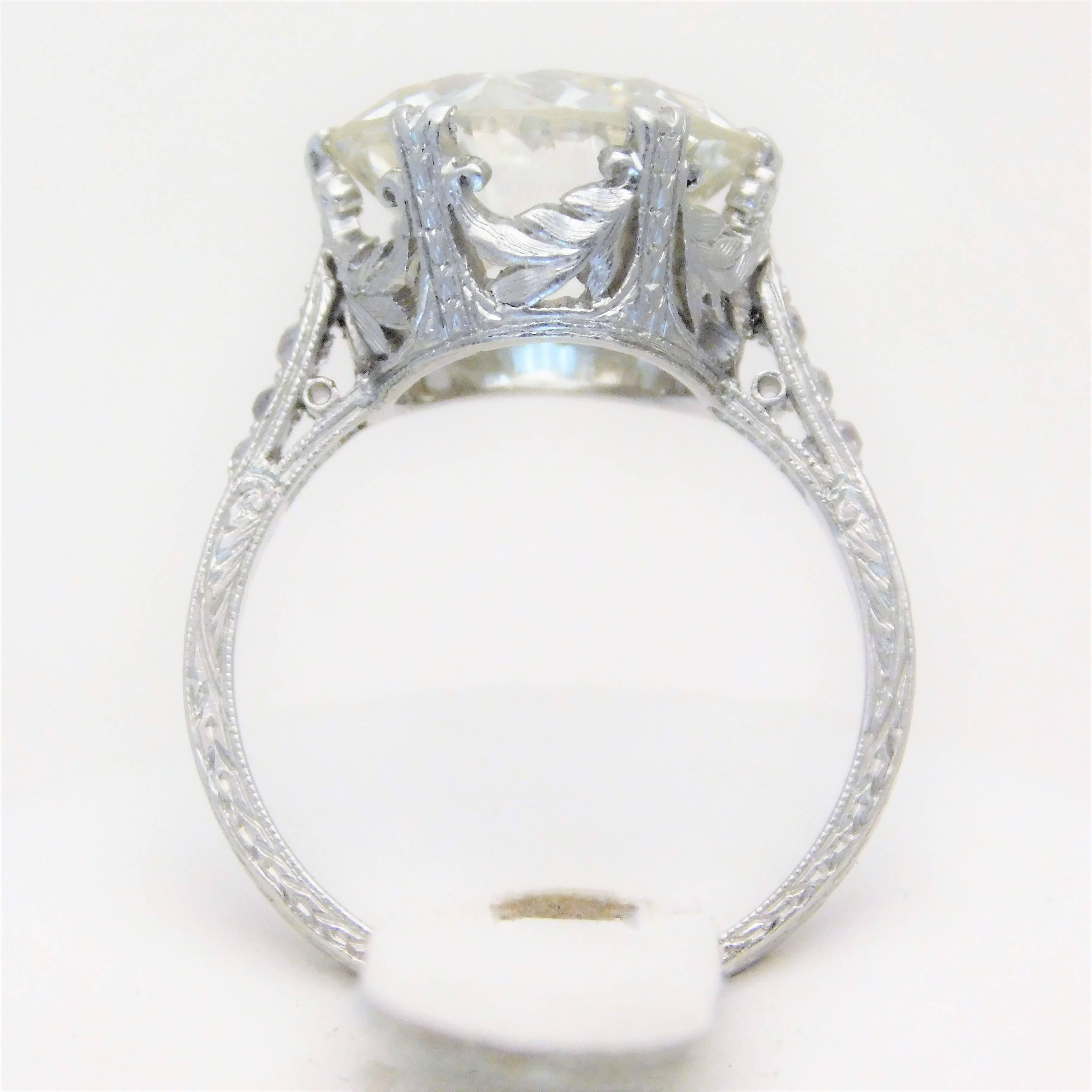 GIA Certified 5.41 Carat Art Deco Platinum Engagement Ring, circa 1930 3