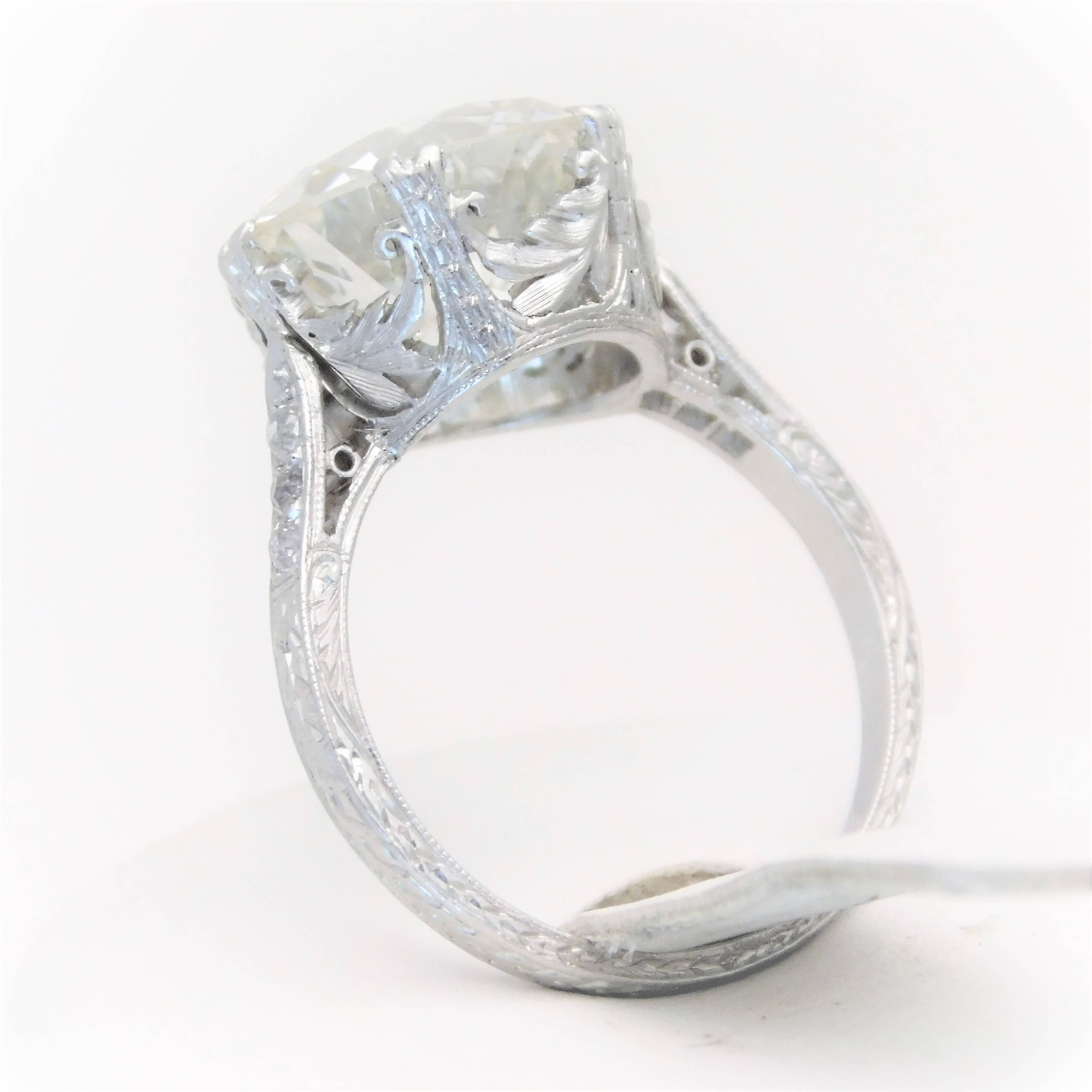 GIA Certified 5.41 Carat Art Deco Platinum Engagement Ring, circa 1930 4