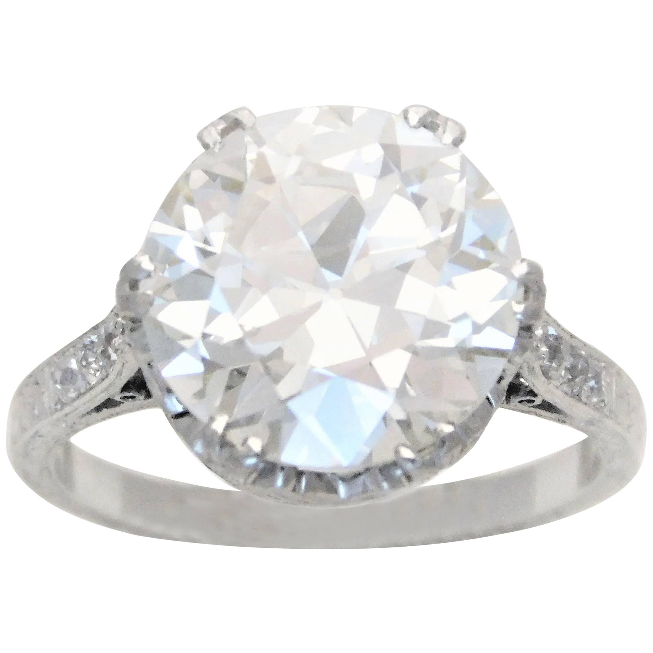 GIA Certified 5.41 Carat Art Deco Platinum Engagement Ring, circa 1930