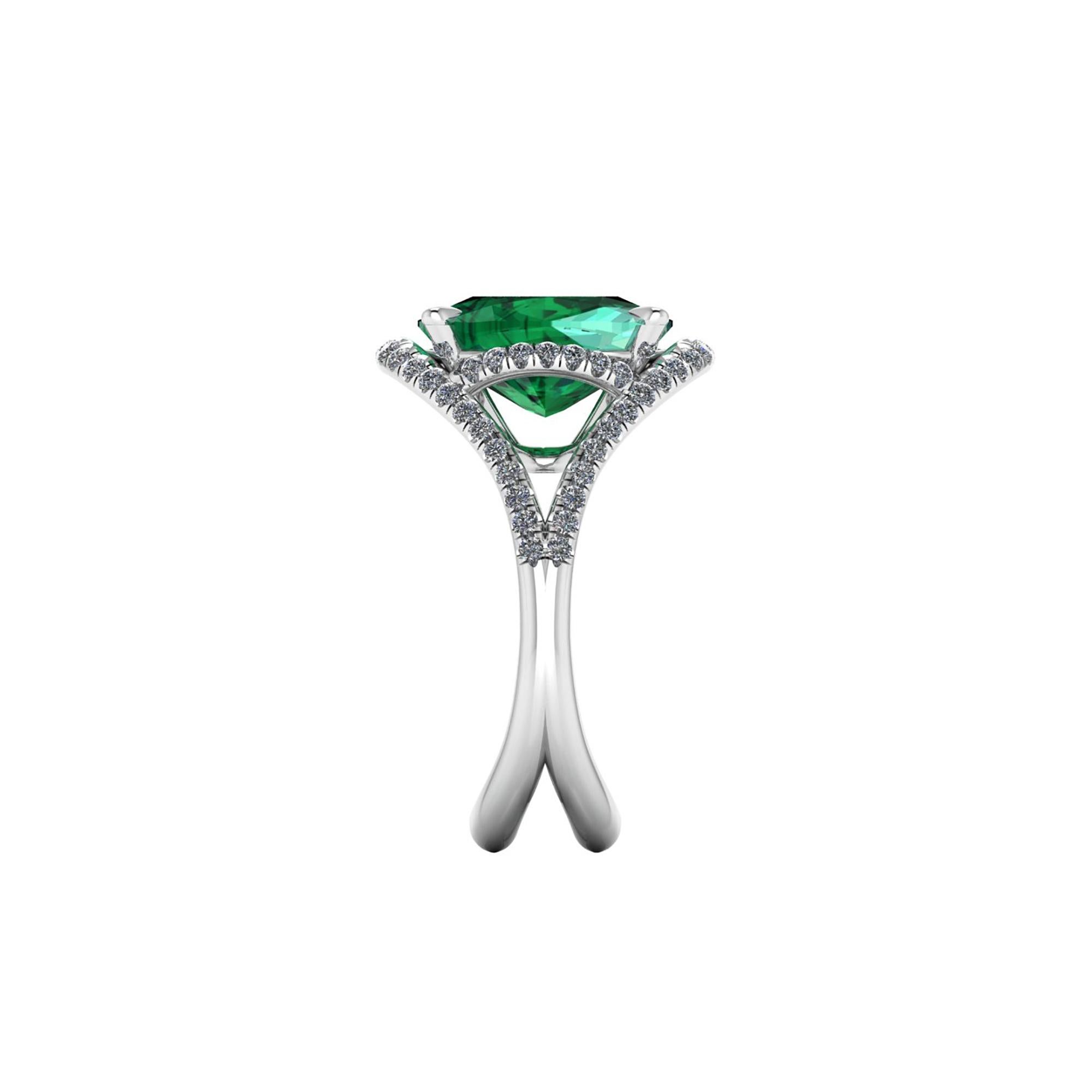 Modern GIA Certified 5.42 Carat Cushion Emerald Diamonds Platinum 950 Cocktail Ring