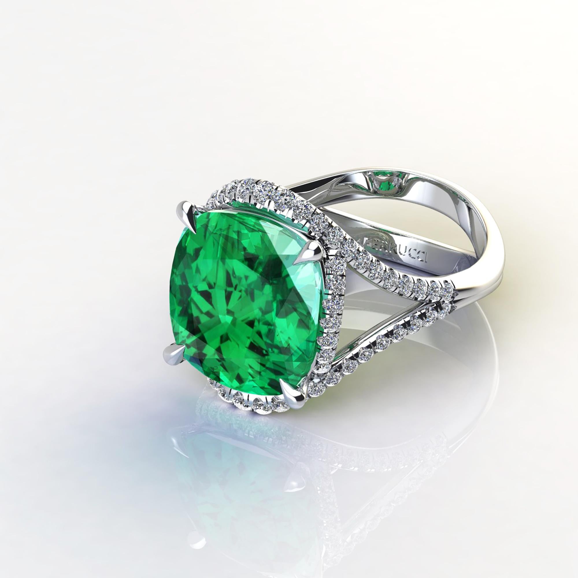 GIA Certified 5.42 Carat Cushion Emerald Diamonds Platinum 950 Cocktail Ring In New Condition In New York, NY