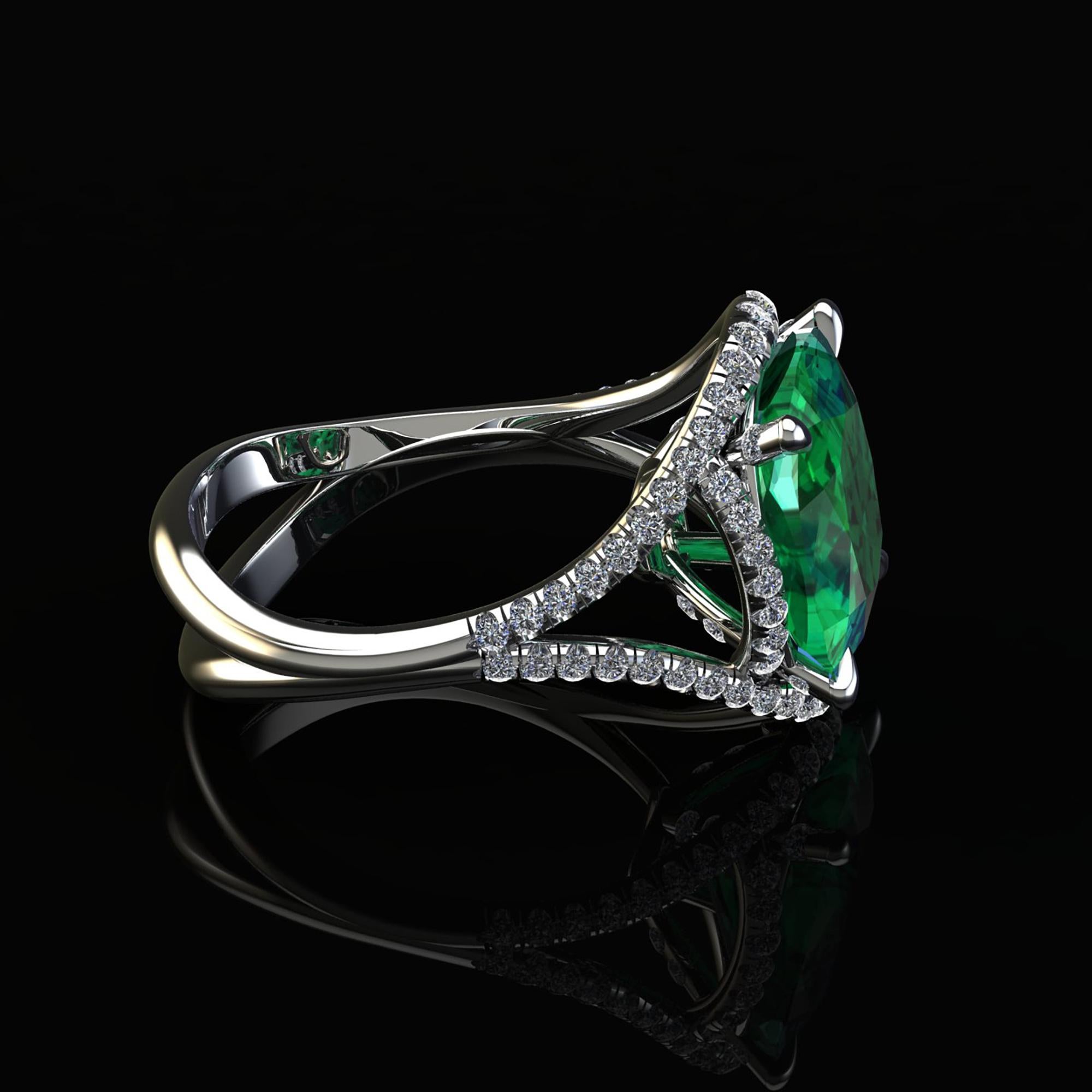 GIA Certified 5.42 Carat Cushion Emerald Diamonds Platinum 950 Cocktail Ring 2