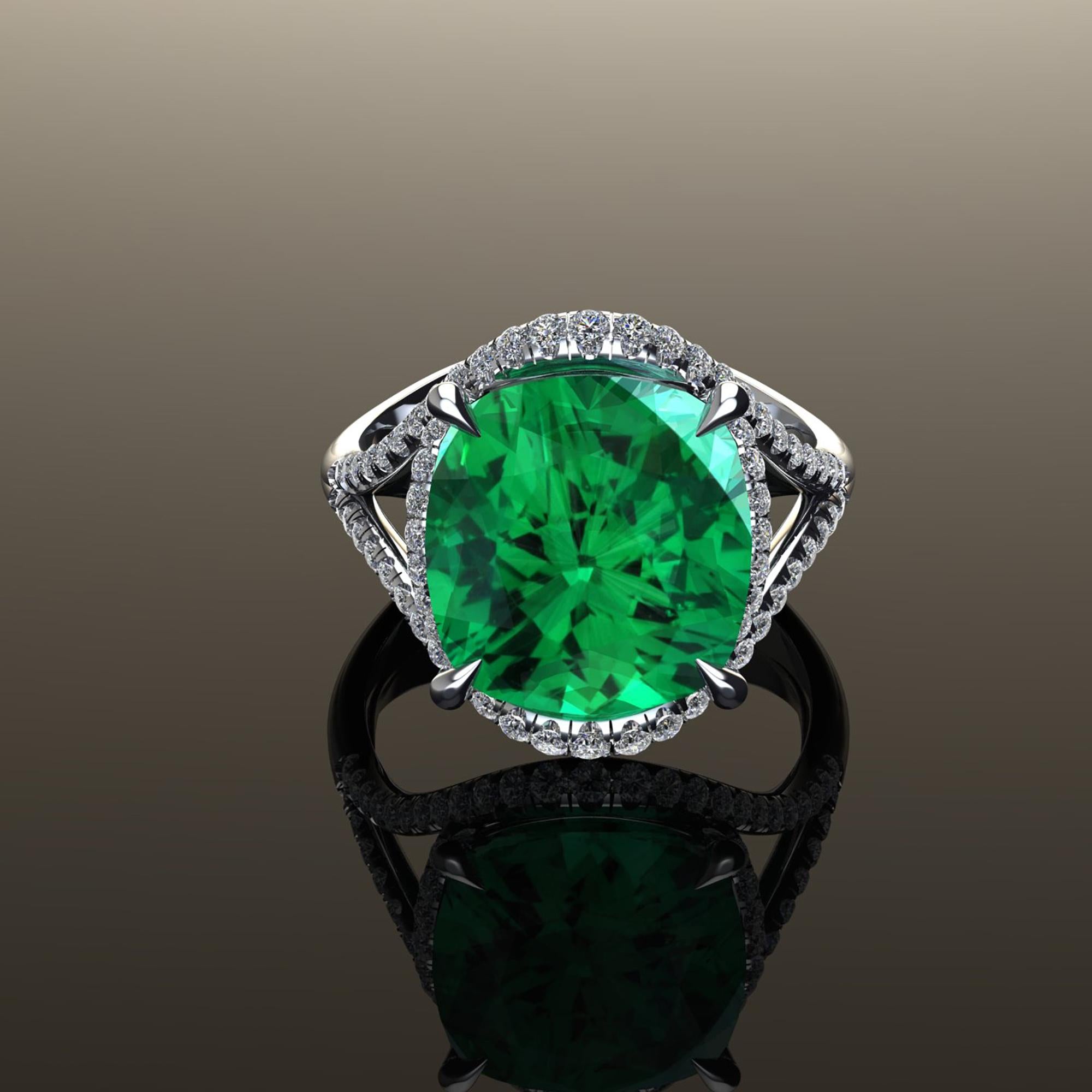 GIA Certified 5.42 Carat Cushion Emerald Diamonds Platinum 950 Cocktail Ring 3