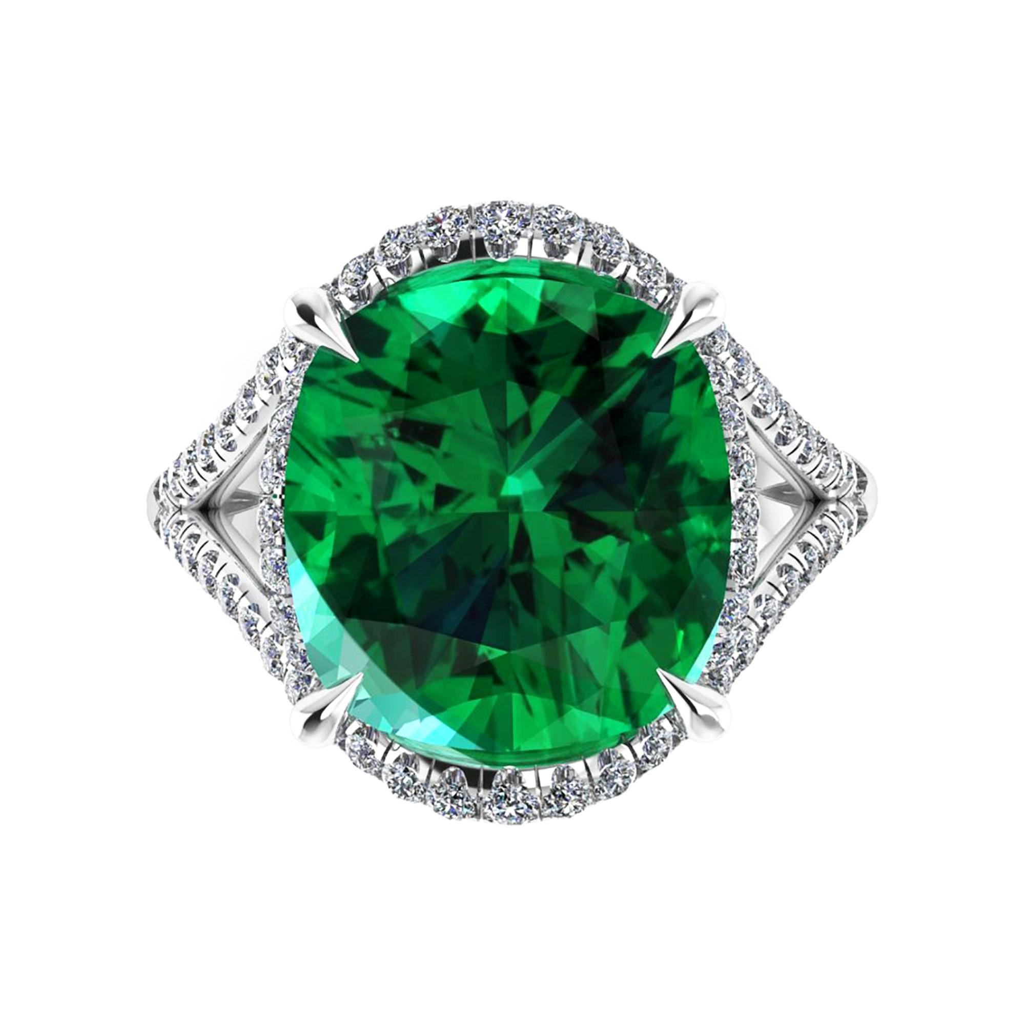 GIA Certified 5.42 Carat Cushion Emerald Diamonds Platinum 950 Cocktail Ring