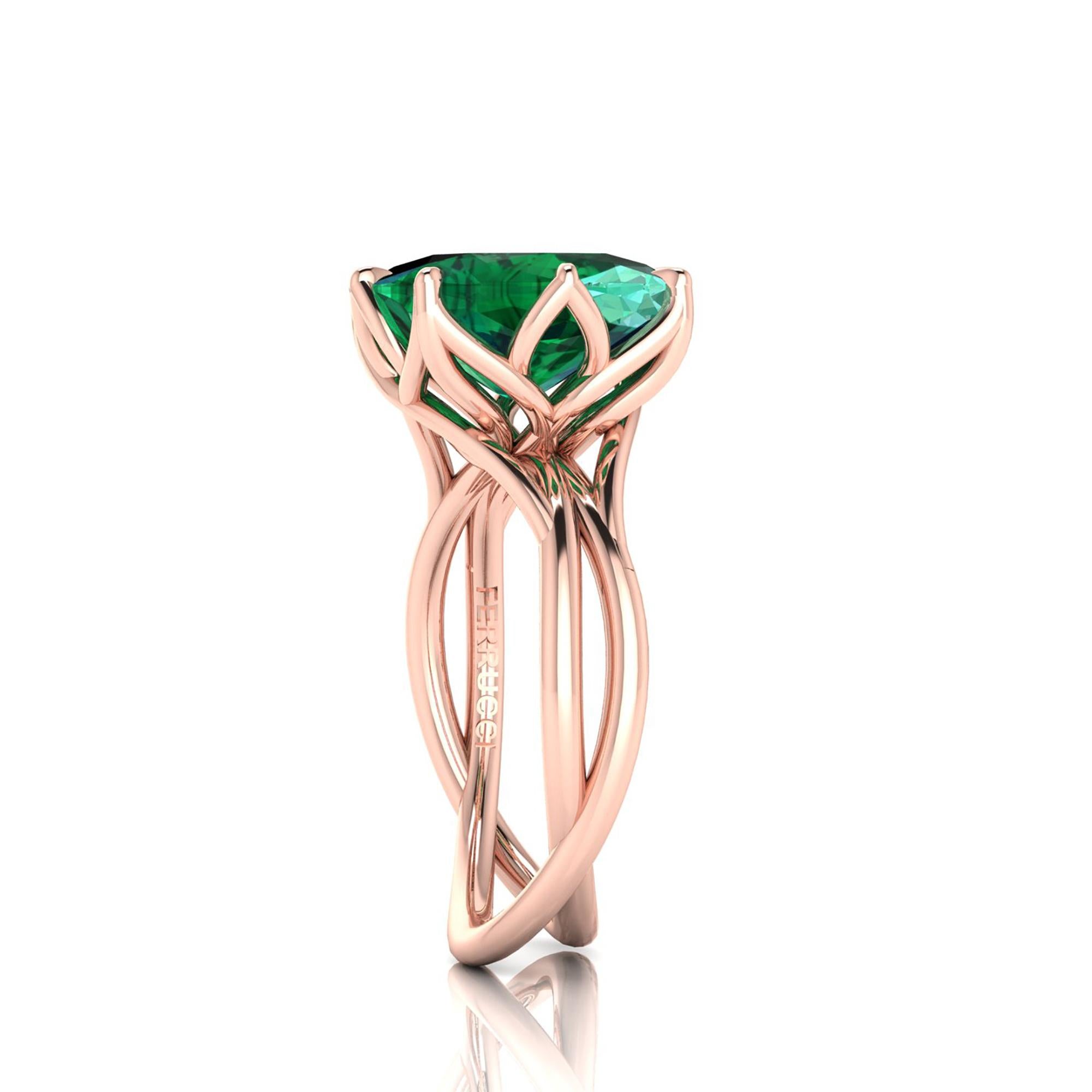 Women's GIA Certified 5.42 Carat Emerald Cushion Cut in 18 Karat Rose Gold Cocktail Ring