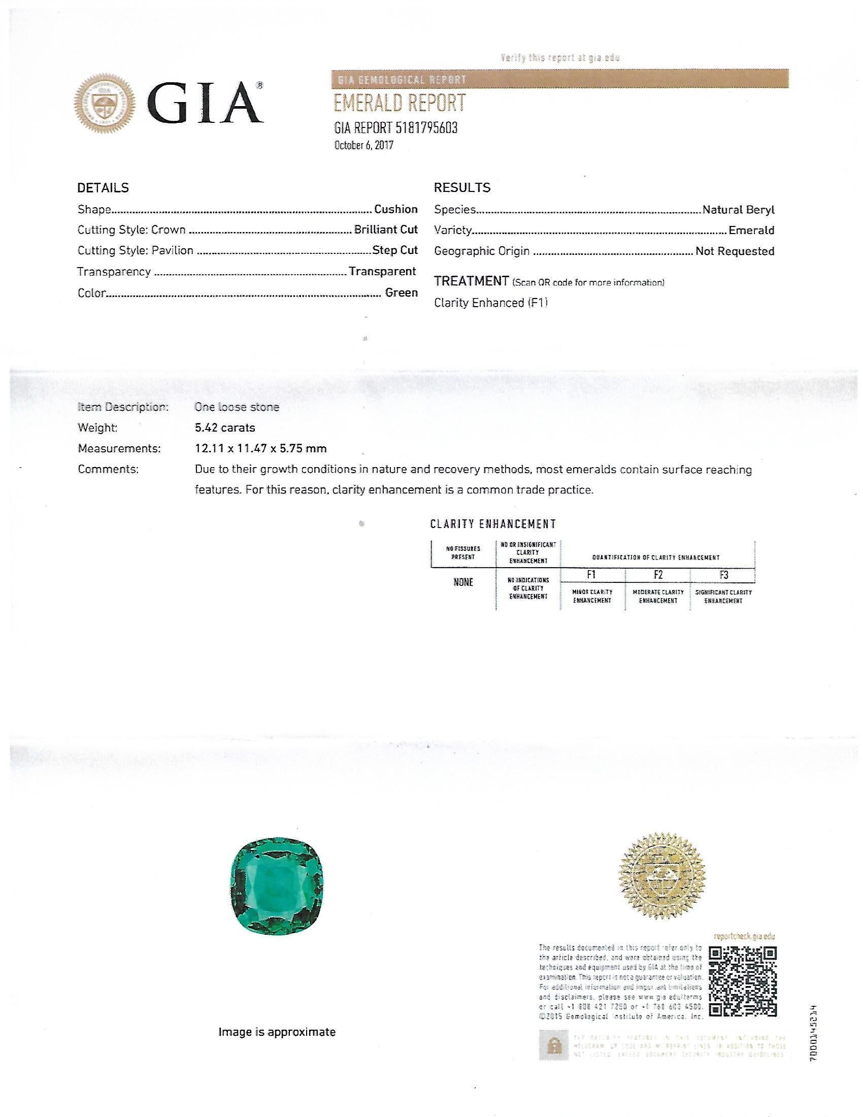 GIA Certified 5.42 Carat Emerald Cushion Cut in 18 Karat Rose Gold Cocktail Ring 3
