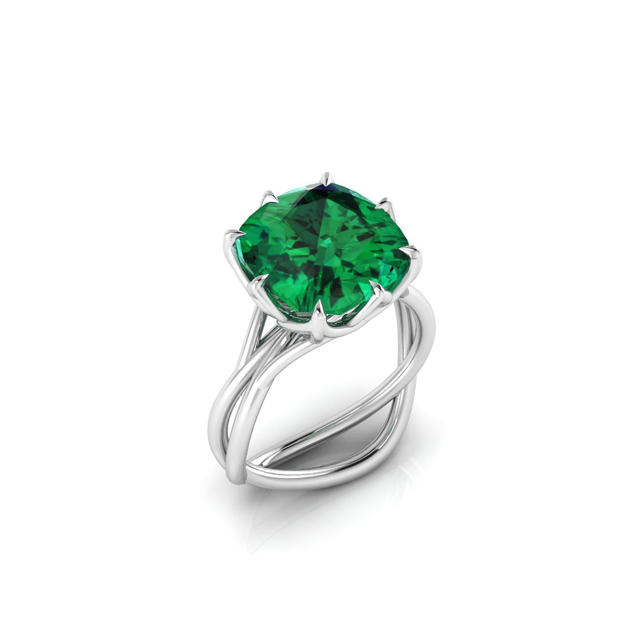 Women's GIA Certified 5.42 Carat Emerald Cushion Cut Platinum 950 Cocktail Ring