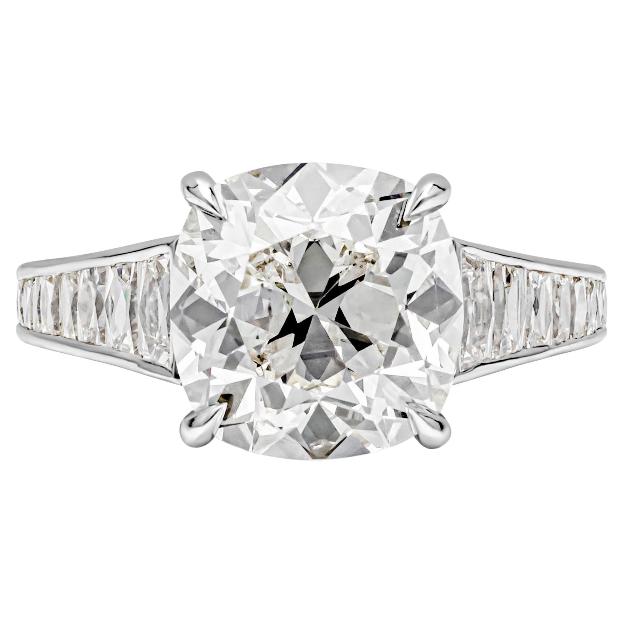 GIA Certified 5.42 Carats Cushion Cut Diamond Engagement Ring in Platinum