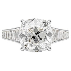 GIA Certified 5.42 Carats Cushion Cut Diamond Ring with Tapered French Cuts 