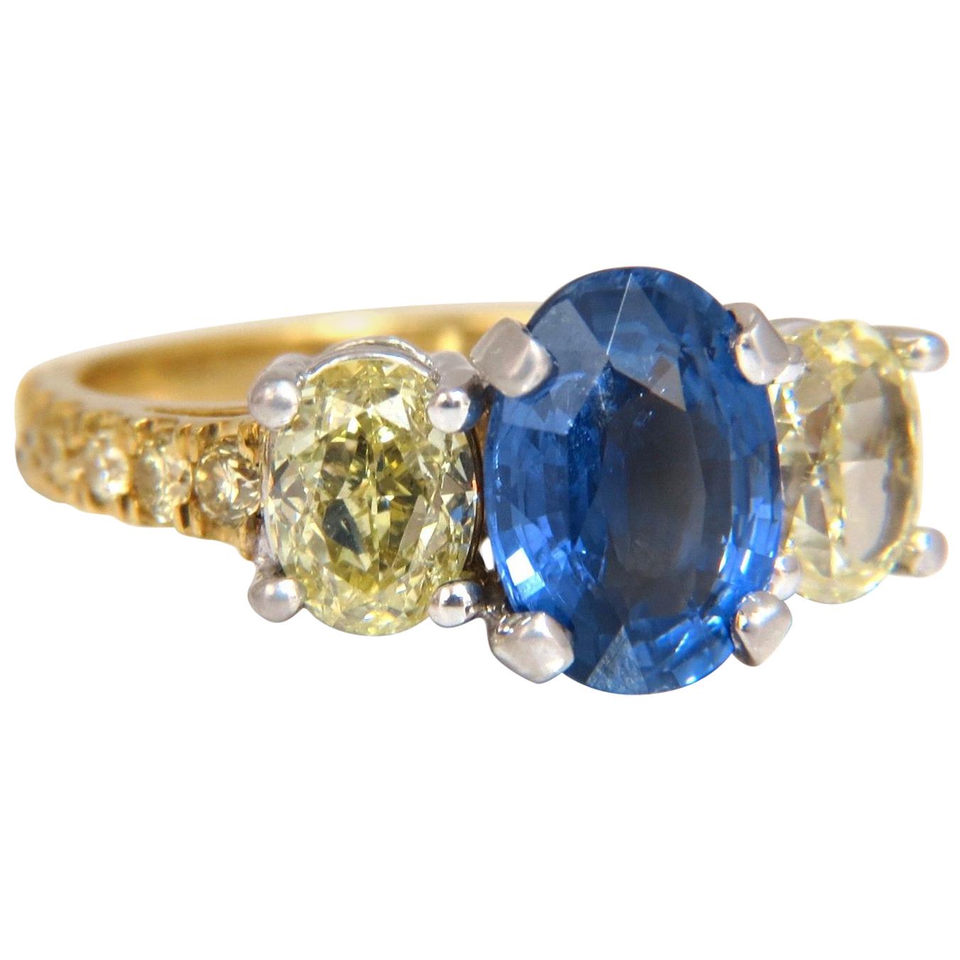 GIA Certified 5.42ct Natural No Heat Sapphire Yellow Diamonds Ring 18kt unheated For Sale
