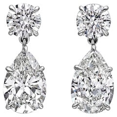 GIA Certified 5.43 Carat Total Pear and Round Diamond Dangle Drop Earrings